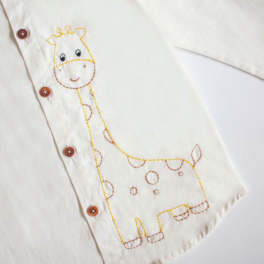 giraffe embroidered organic white shirt kids
