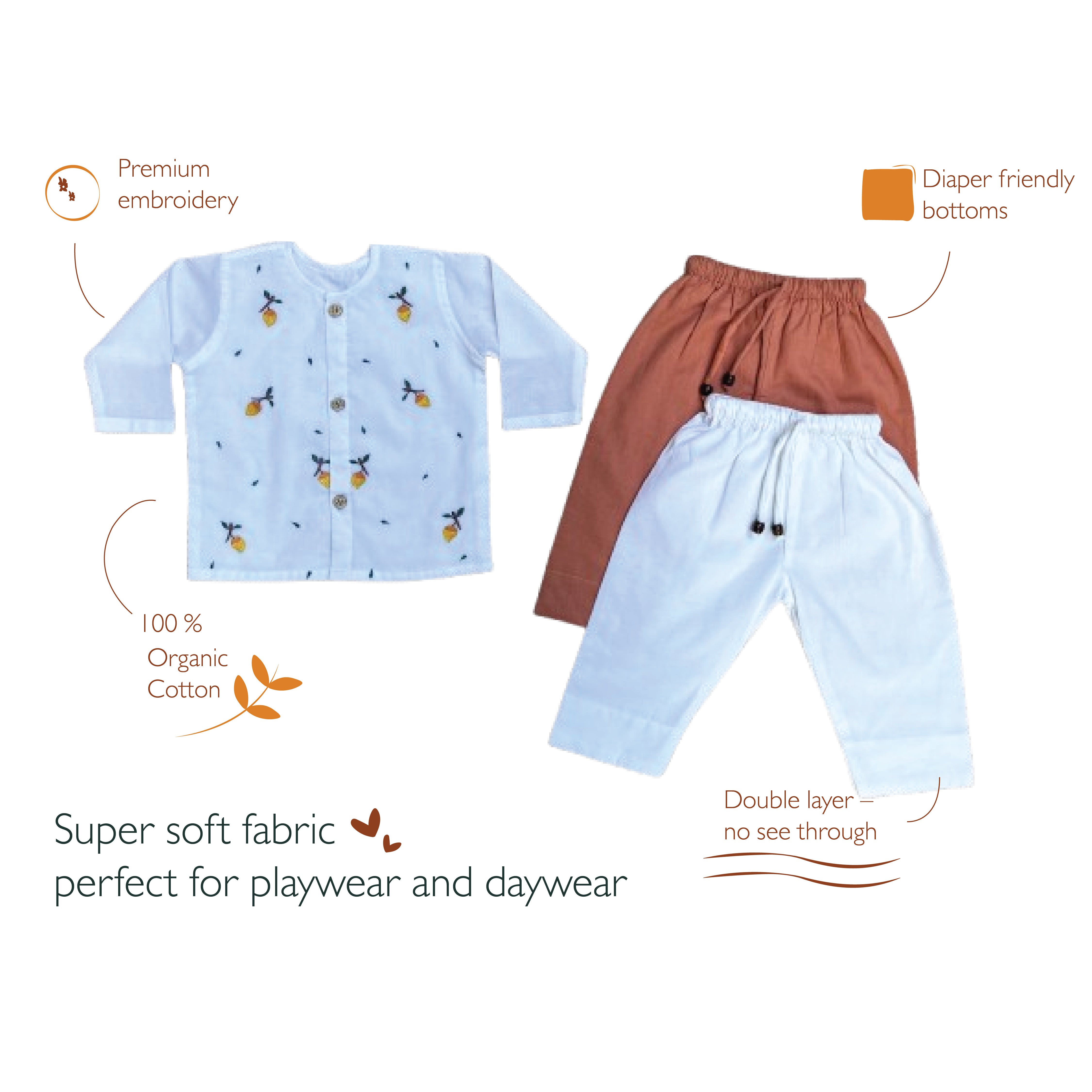 Mango - Organic Cotton Full Sleeves Jhabla with Two Pyjamas