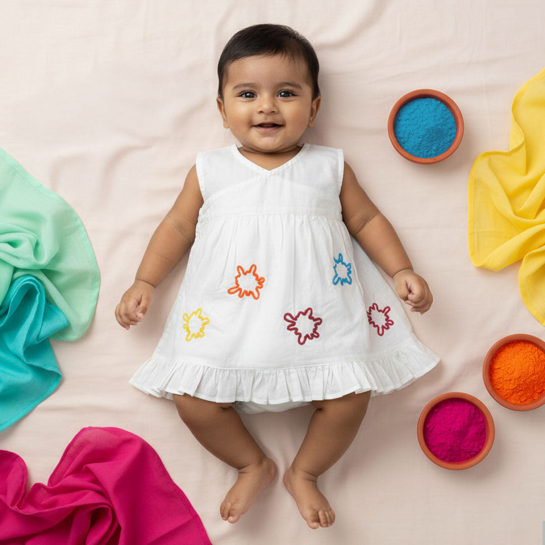 White Embroidered Dress - Color Splash
