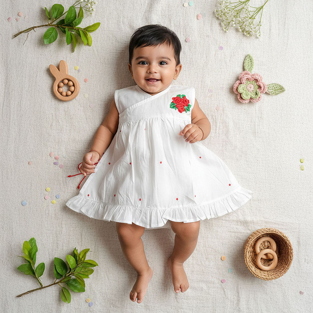 White Embroidered Wrap Dress - Rose