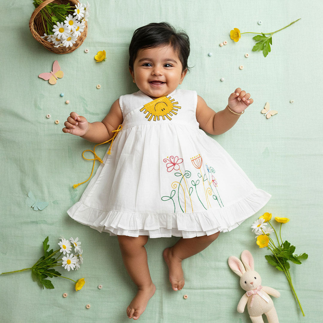 Embroidered Wrap Dress - Sunny Garden