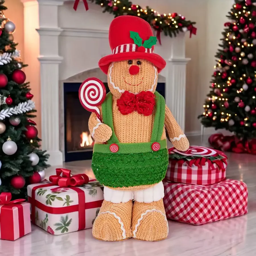 16" Handmade Knitted GingerBread Stuffed Figurine - Set of 2