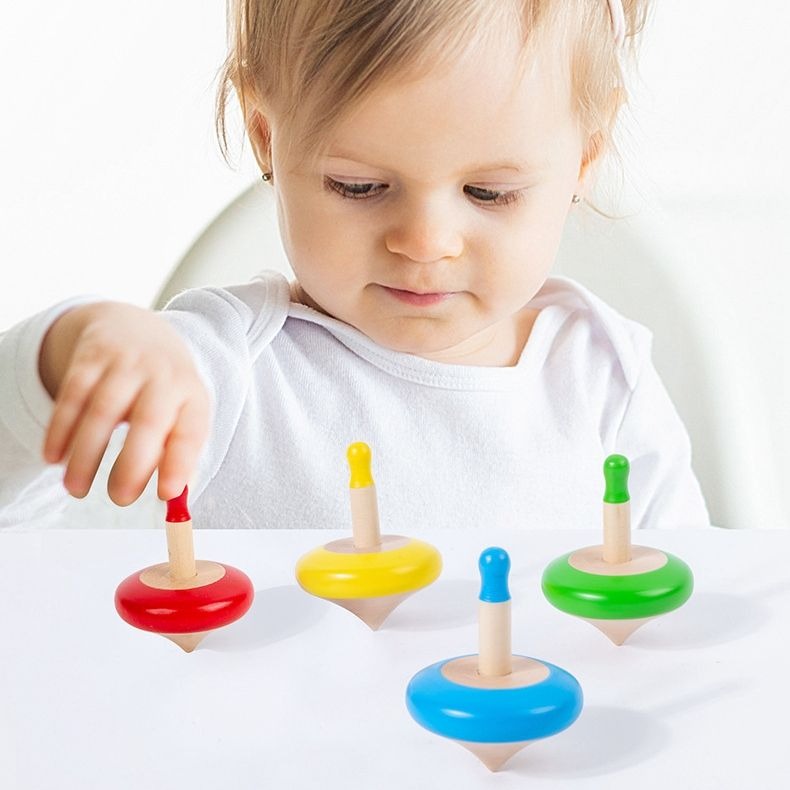 Colorful Wooden Spinning Tops Set (Set of 4 colors) (3 Years+)