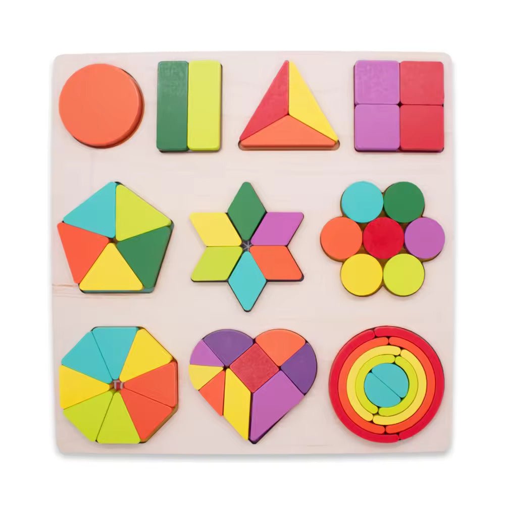 Wooden Shapes Puzzle Learning Toy, Montessori Game Educational Toys