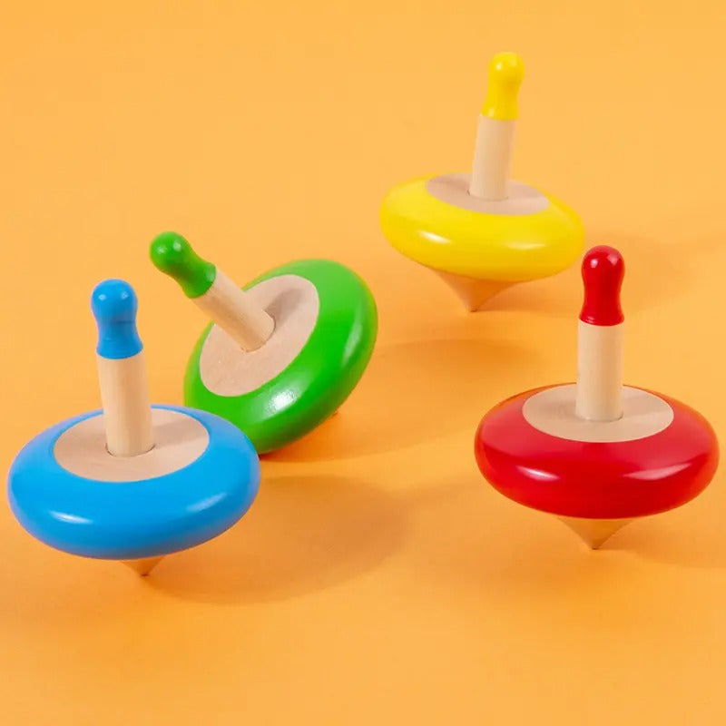 Colorful Wooden Spinning Tops Set (Set of 4 colors) (3 Years+)