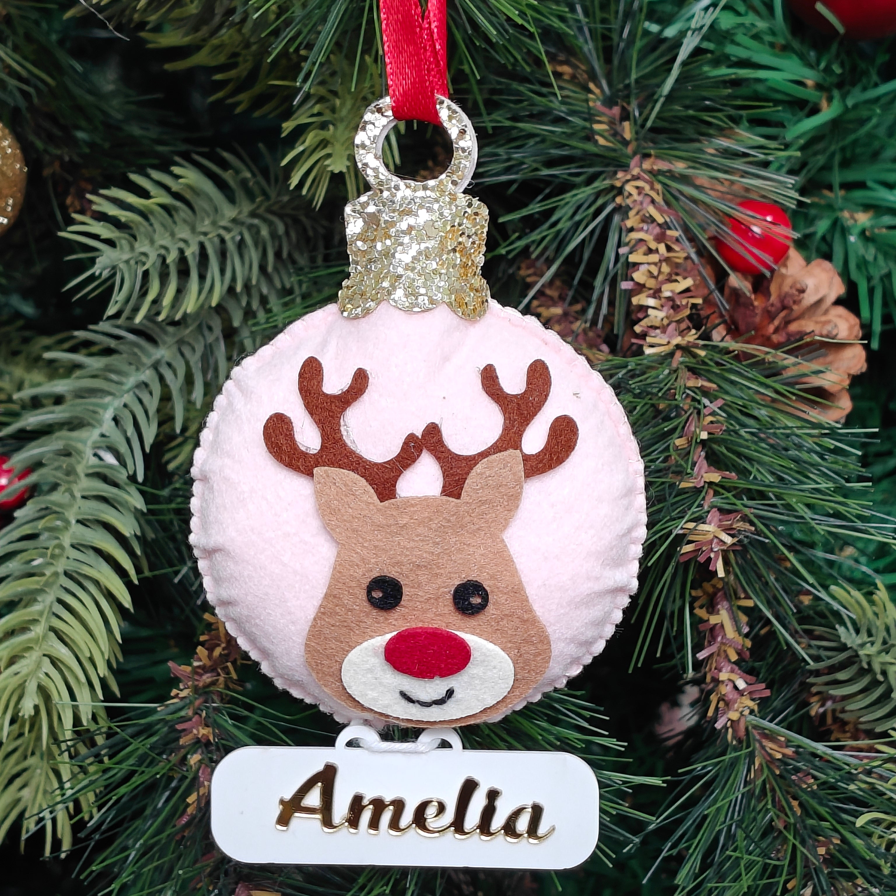 Rosy Reindeer Charm Ornament