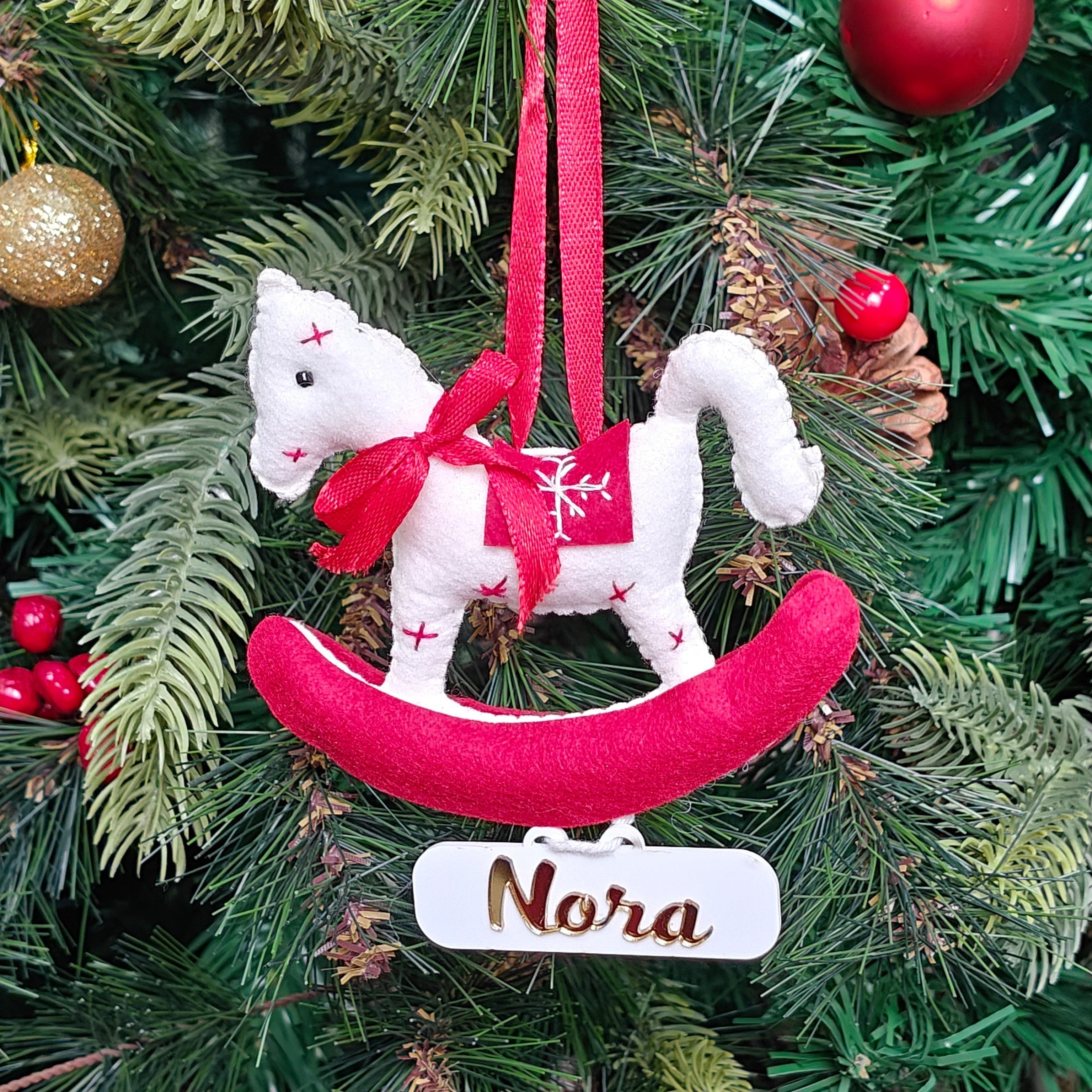 Snowy Rocking Horse Ornament