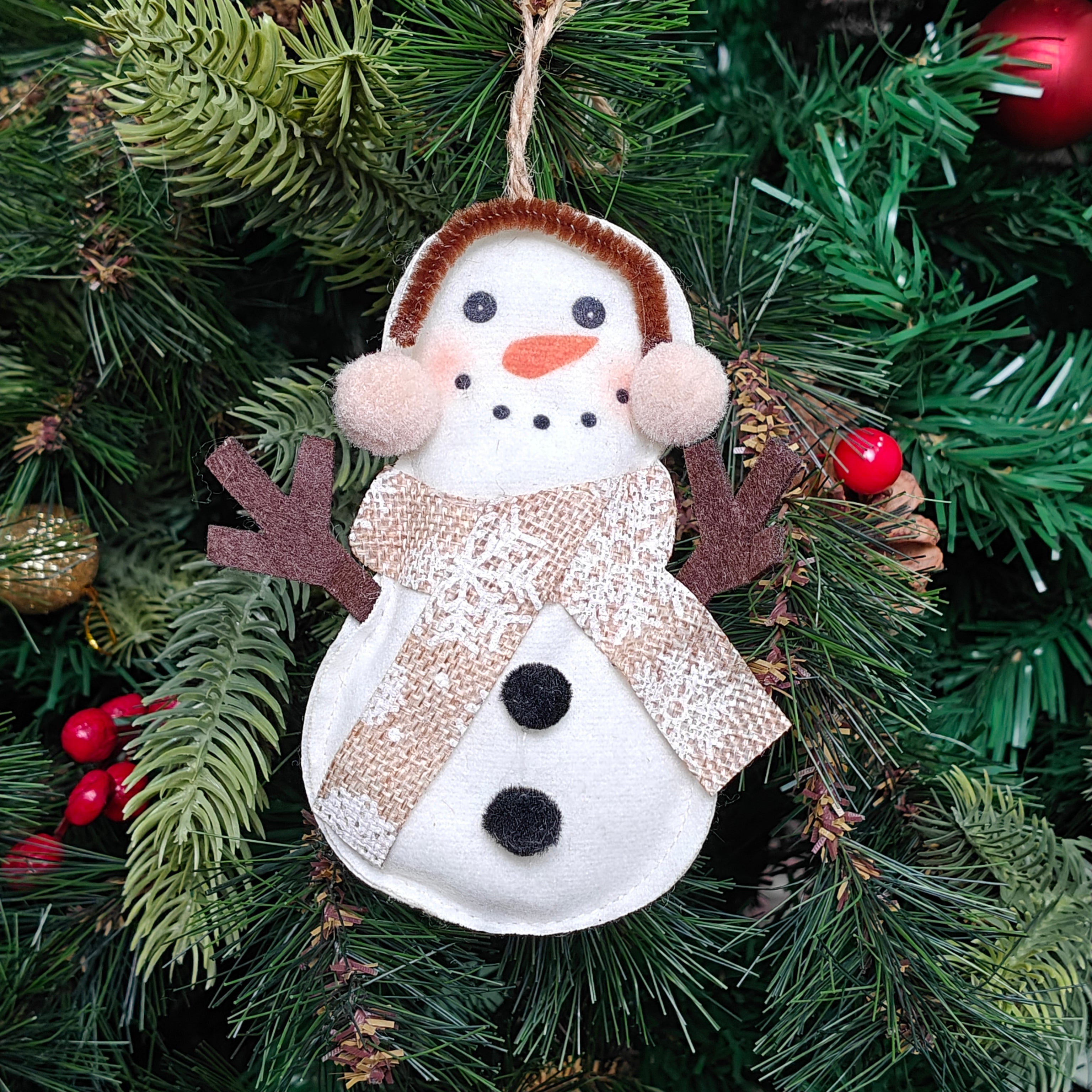 Beige Scarf Snowman Ornament
