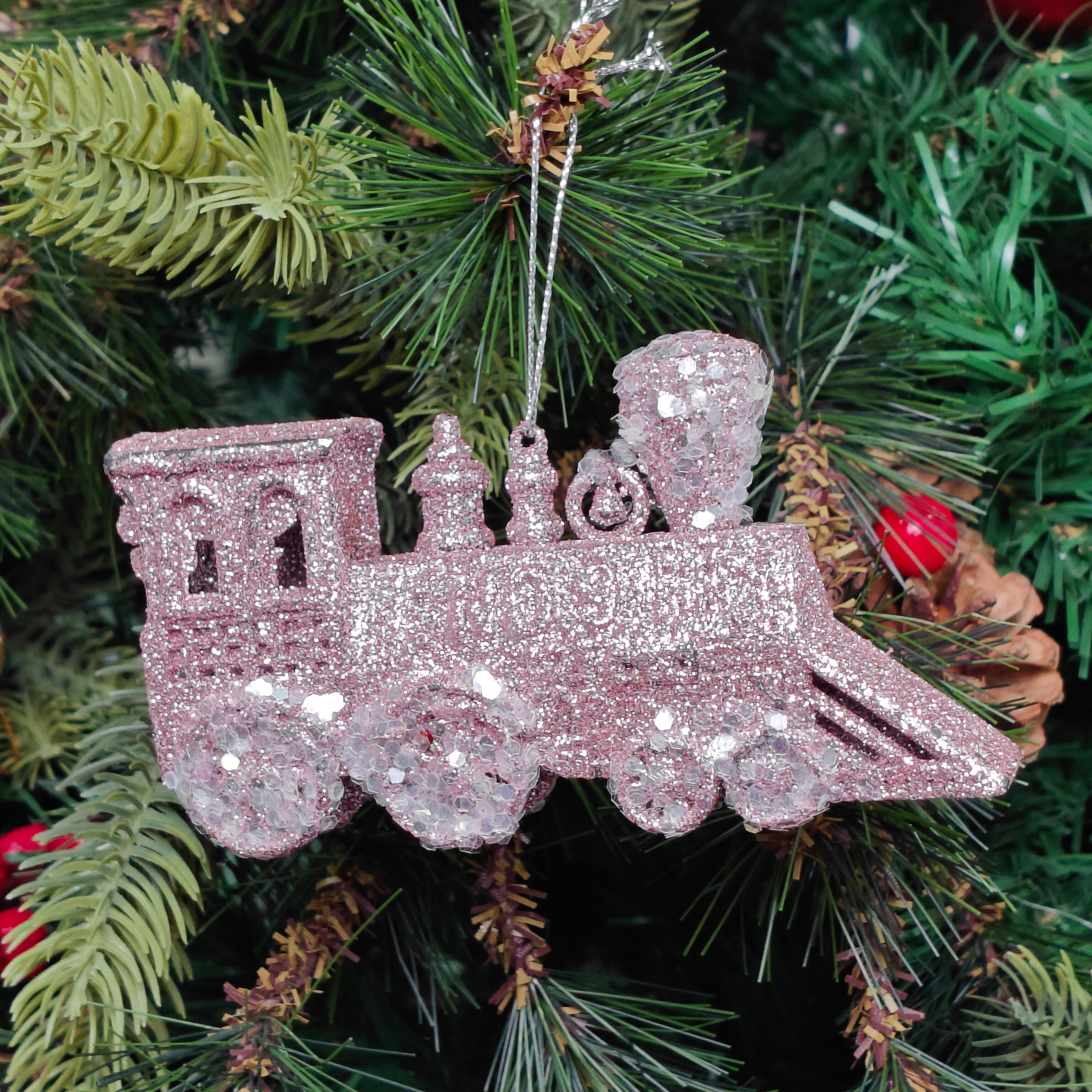 Blush Glitter Train Ornament