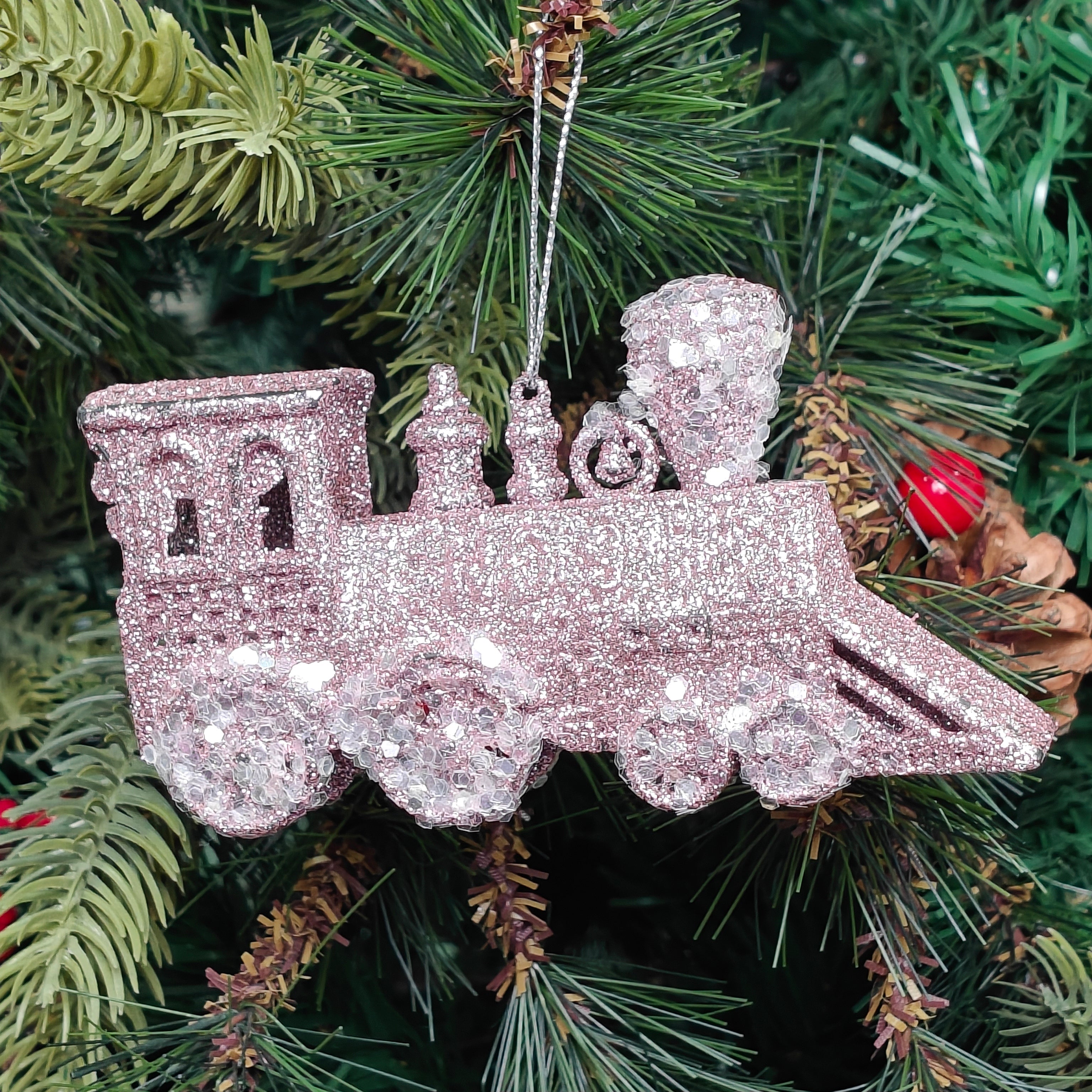 Blush Glitter Train Ornament