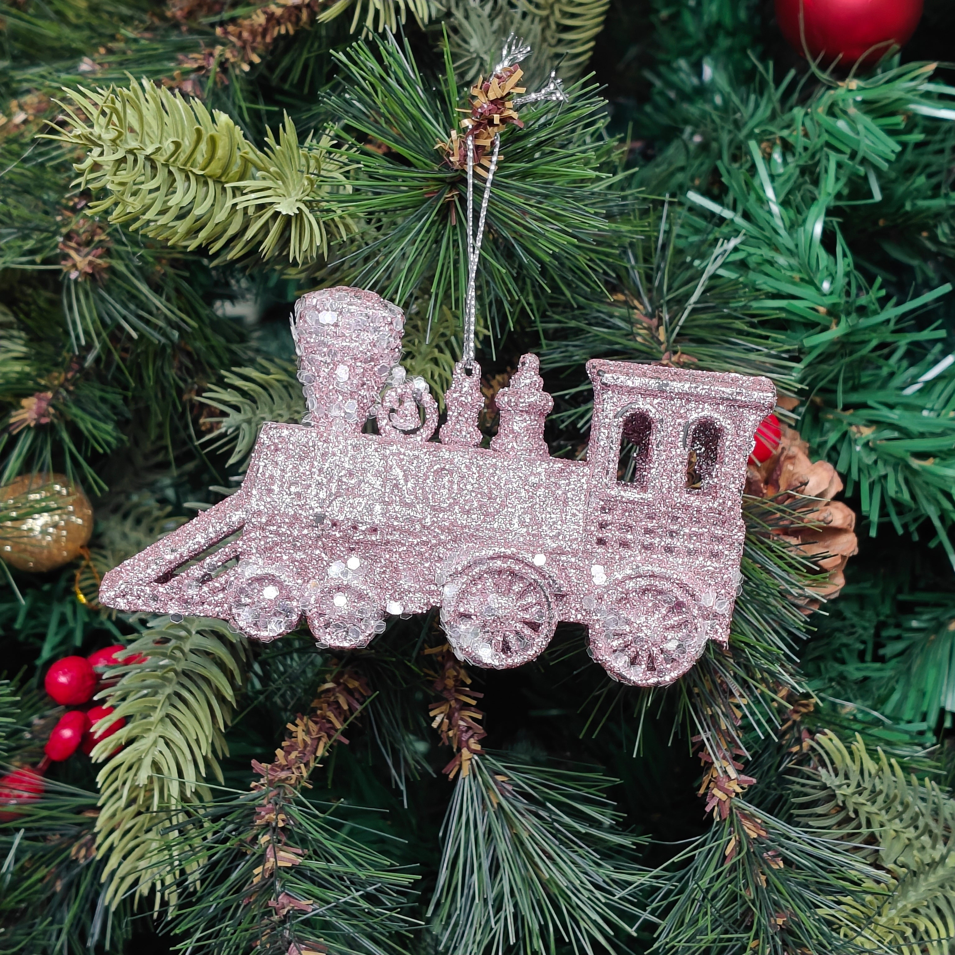 Blush Glitter Train Ornament