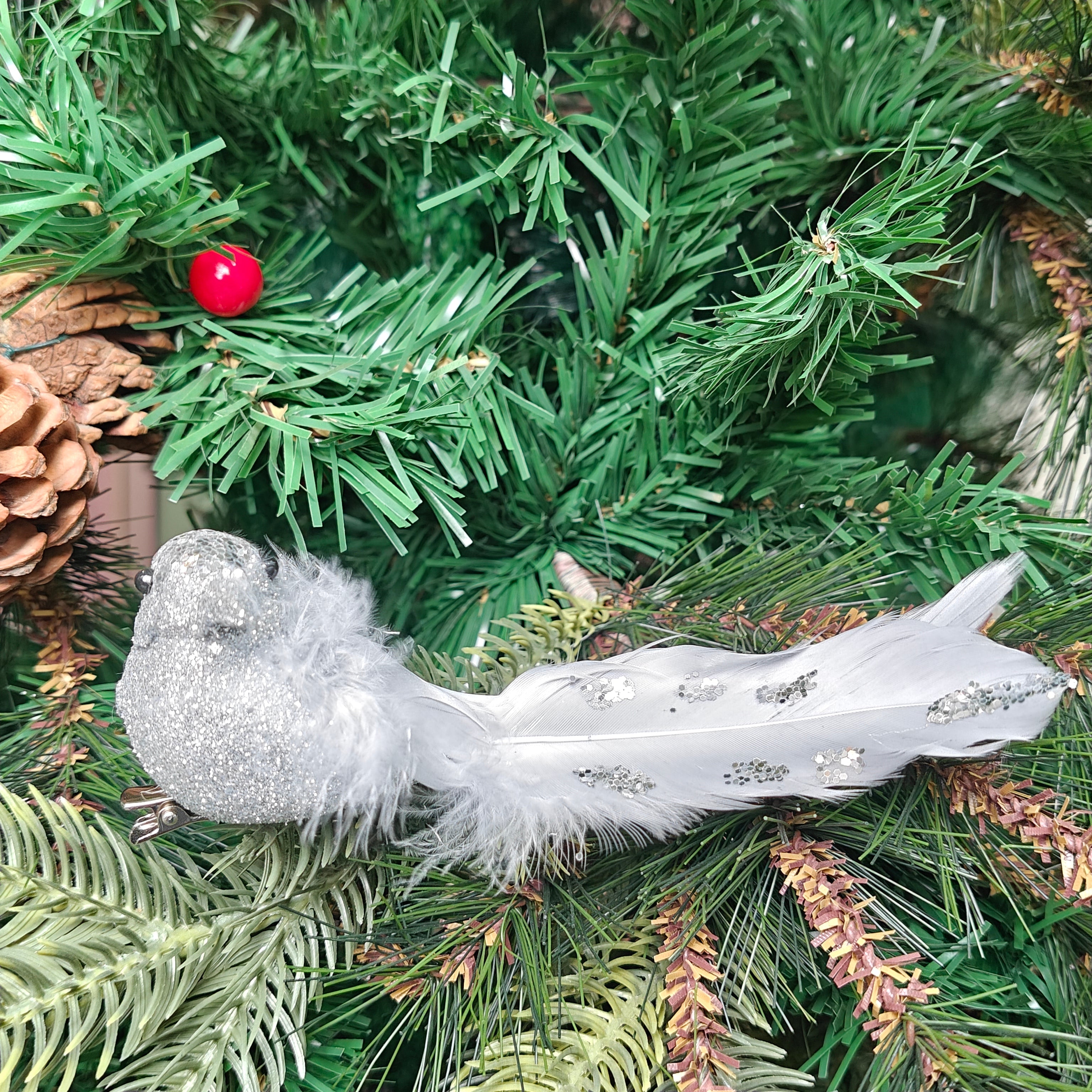 Silver Glitter Grace Clip-On Bird - Set of 2