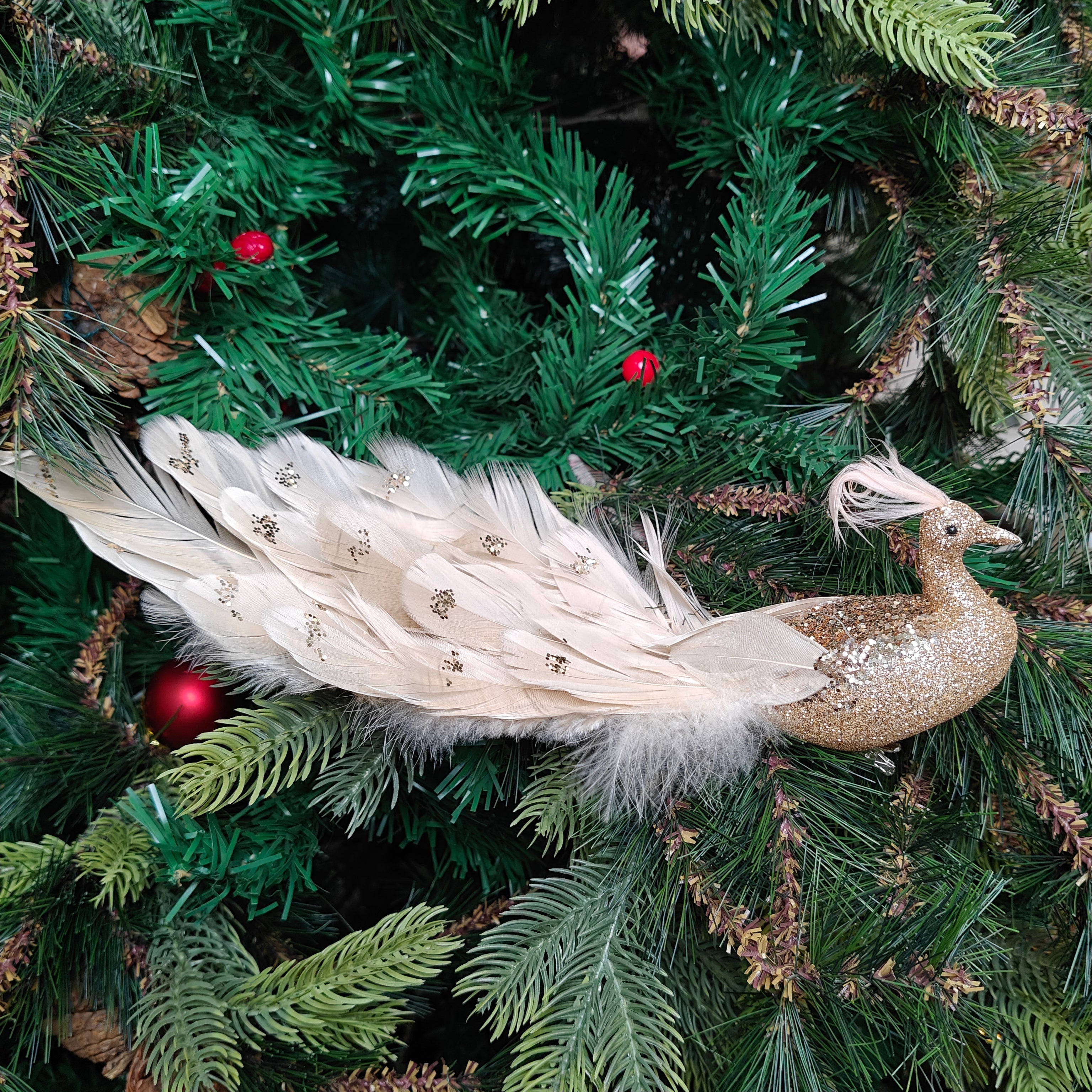 Feather Luxe Clip-On Peacock Ornament - Set of 3