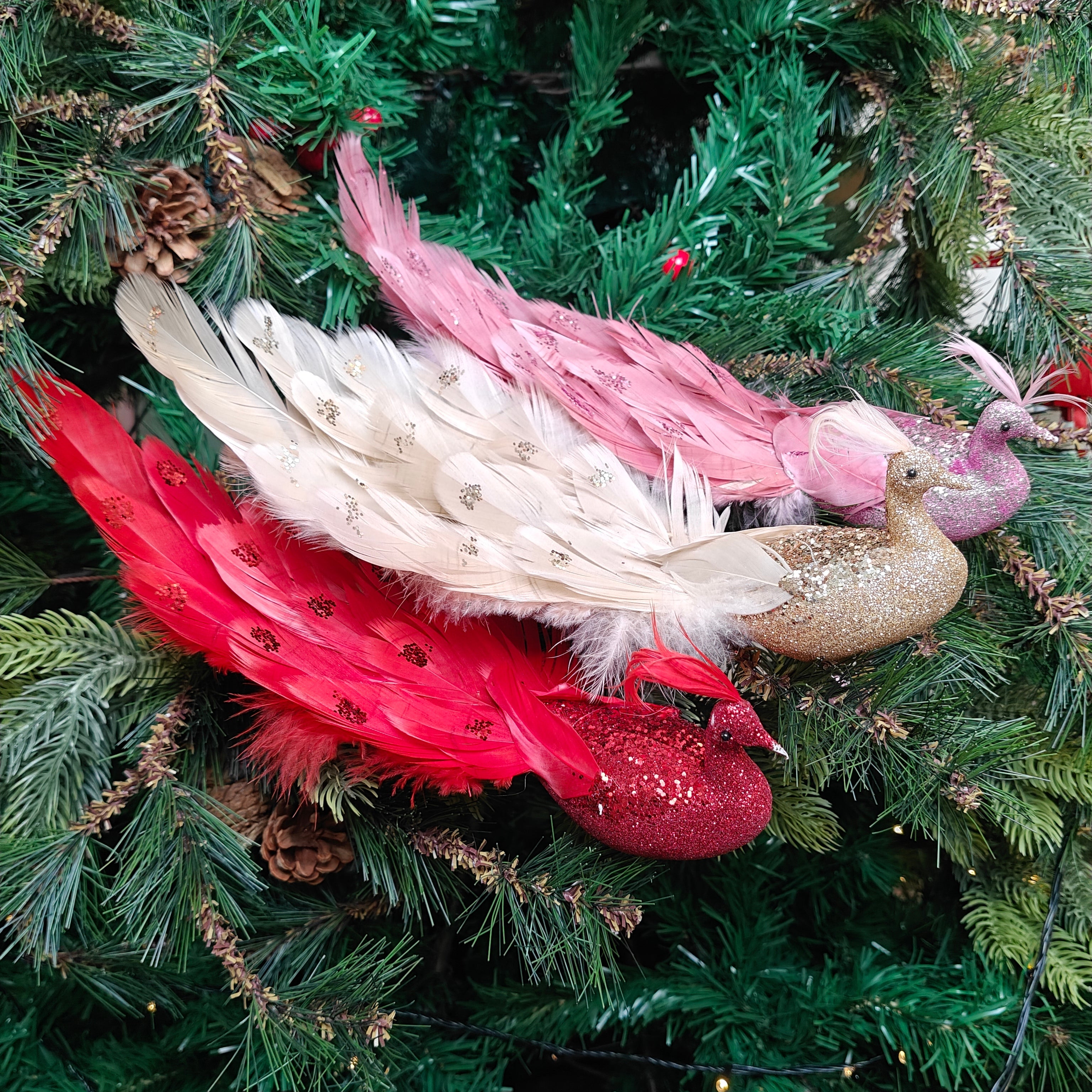 Feather Luxe Clip-On Peacock Ornament - Set of 3