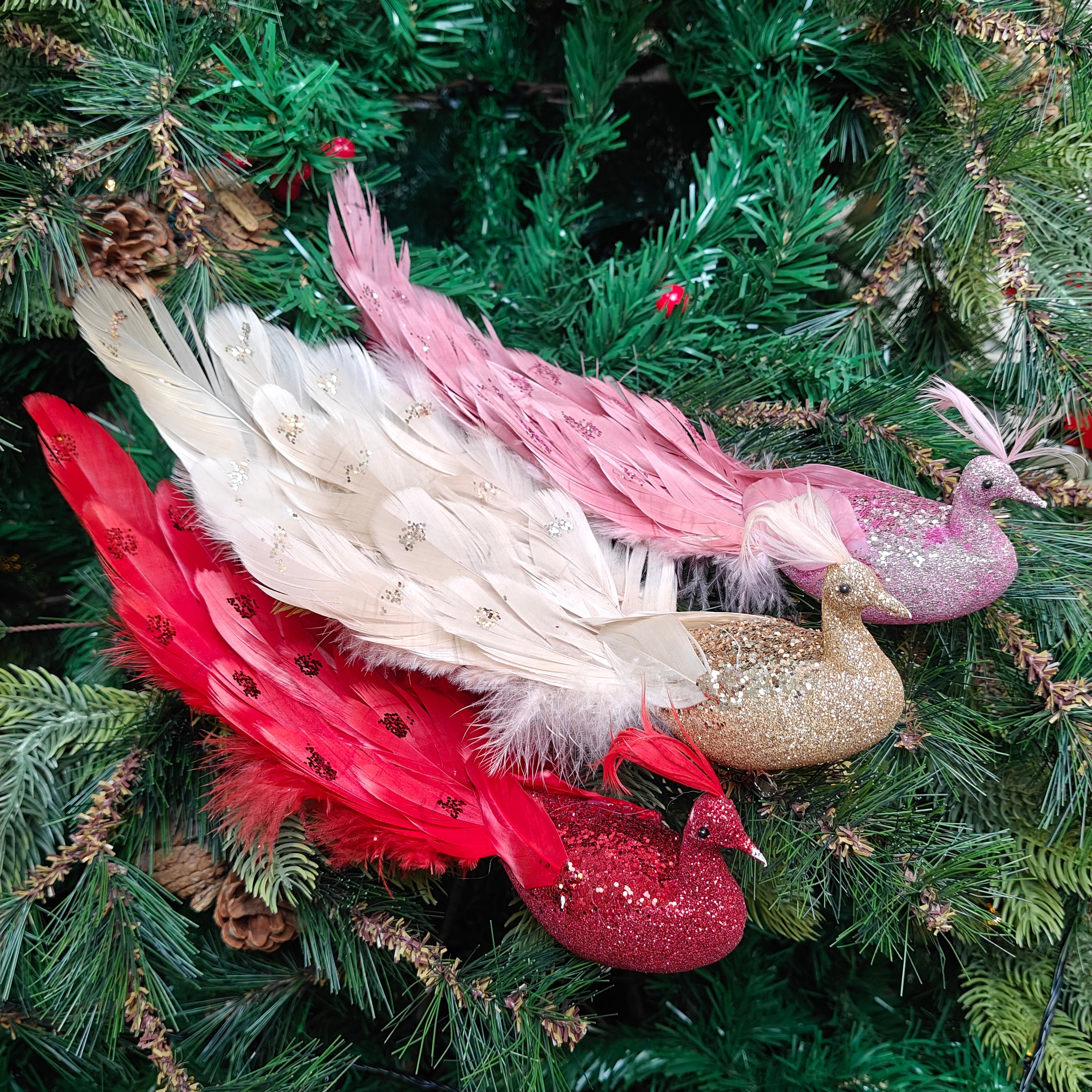 Feather Luxe Clip-On Peacock Ornament - Set of 3