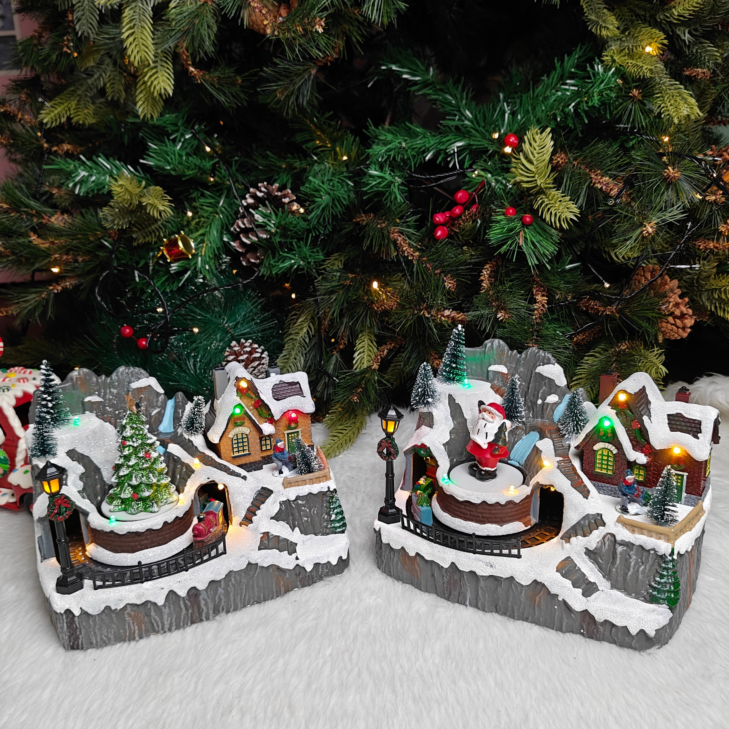 Light-Up Nativity village with Rotating Tree