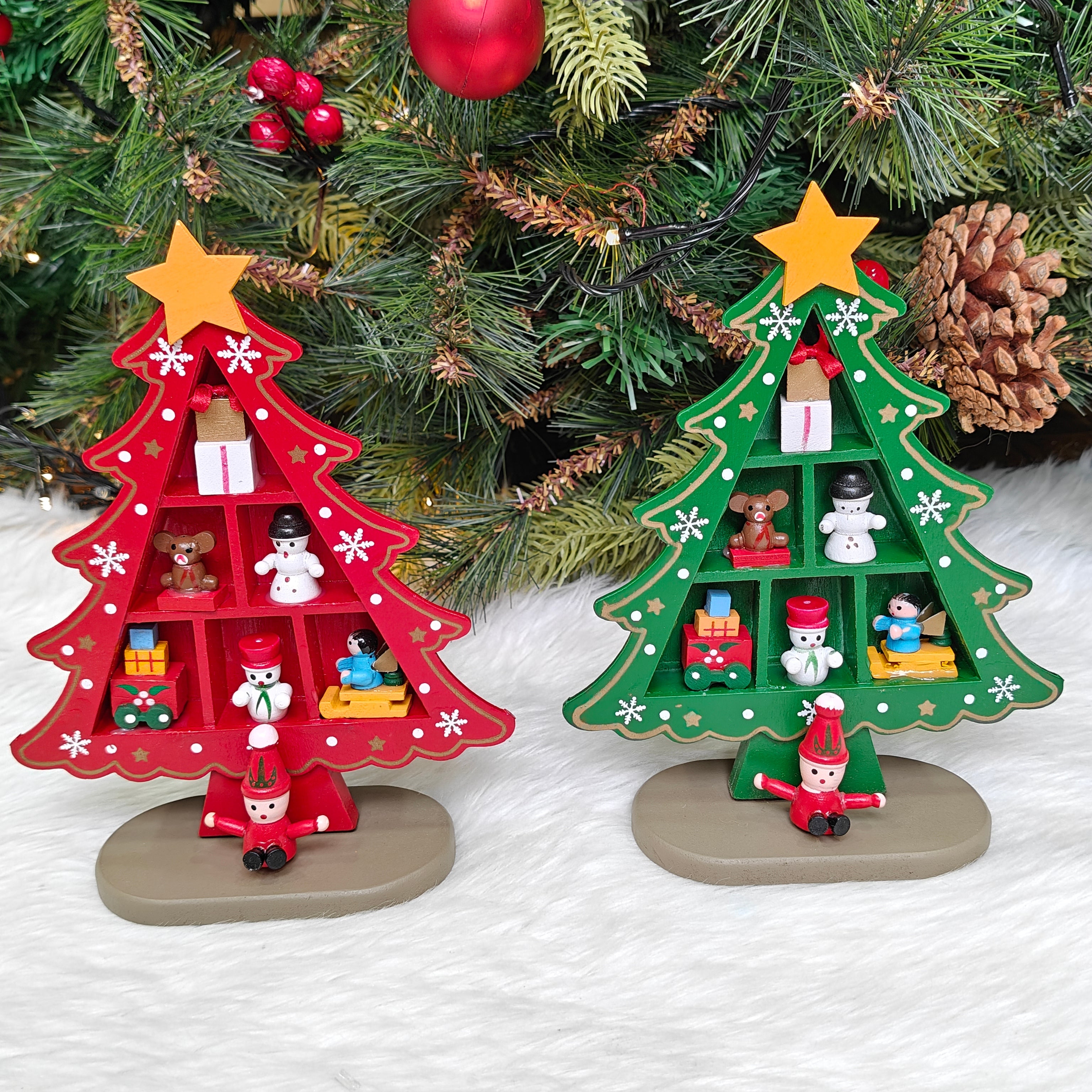 Wooden DIY Mini Snowflake Tabletop Tree - Green