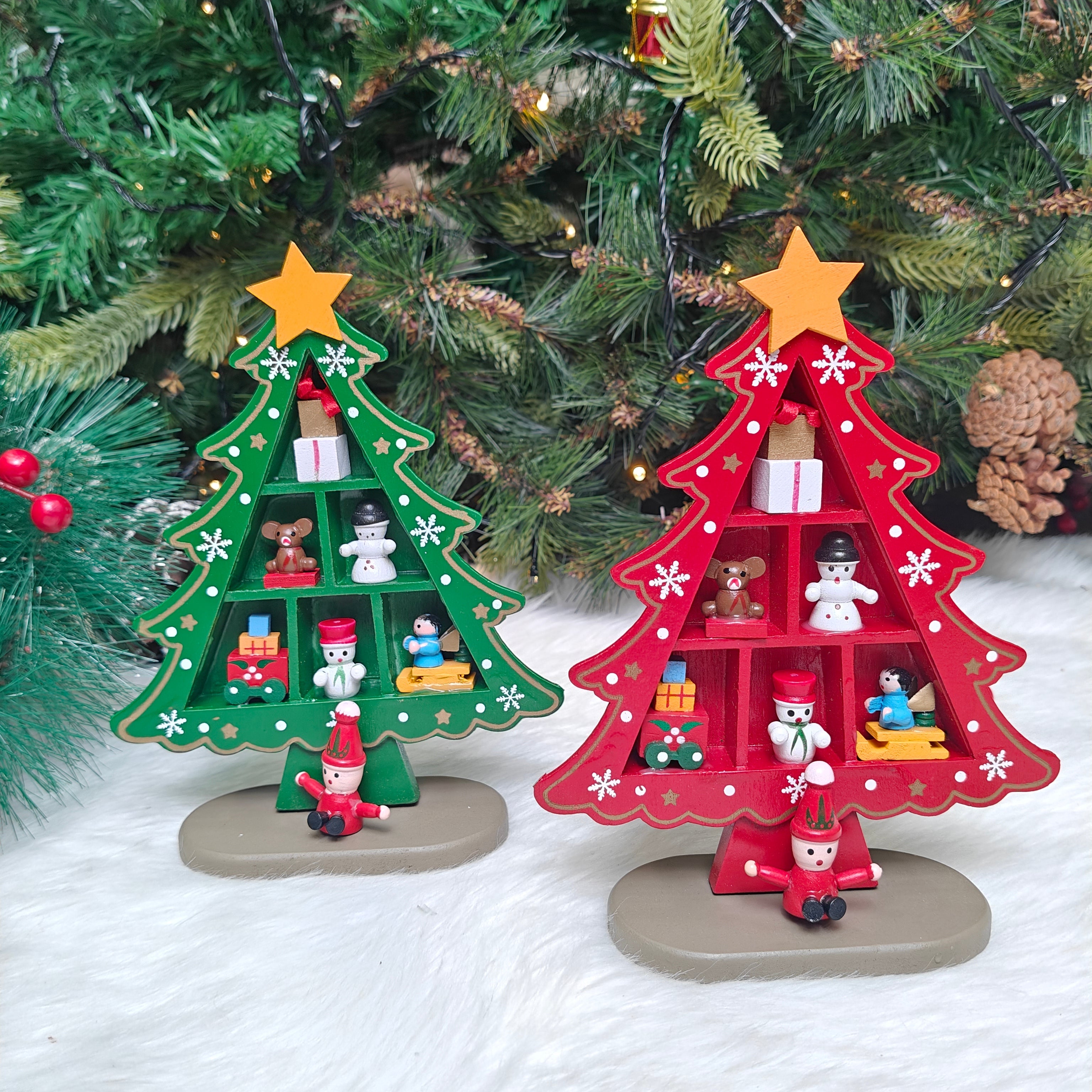 Wooden DIY Mini Snowflake Tabletop Tree - Set of 2