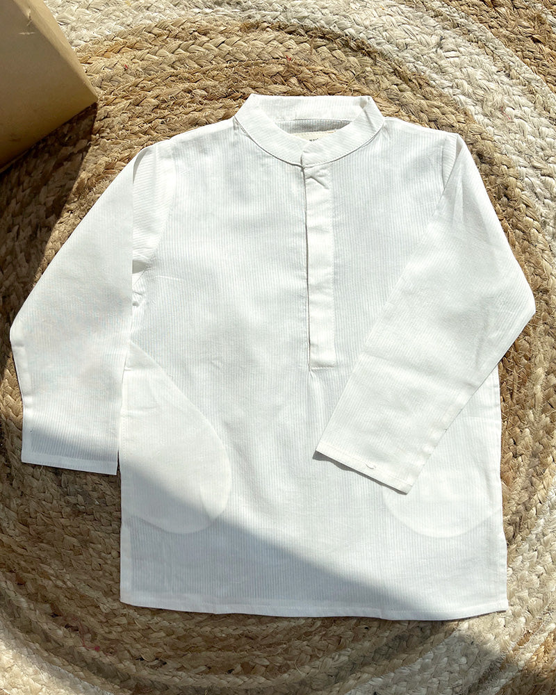 Spring Of Tulips Boy S Full Sleeve Chinese Collar Shirt Kurta In Thin Stripes
