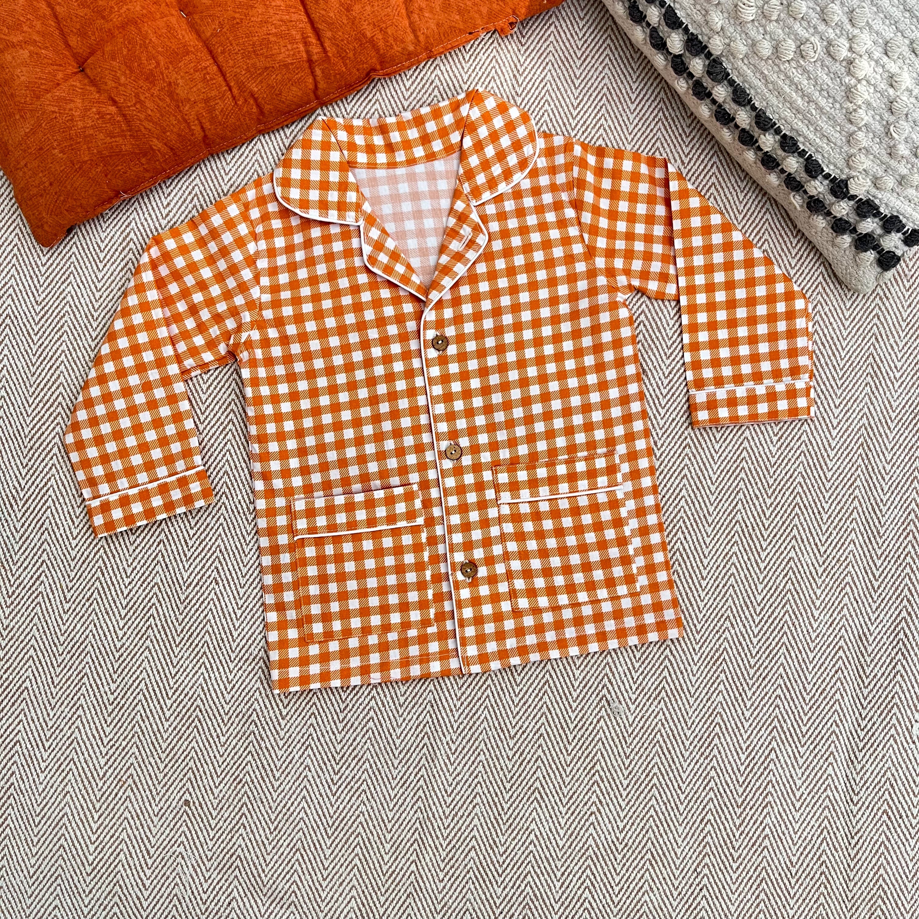 Organic Cotton Orange Checks Night Suit