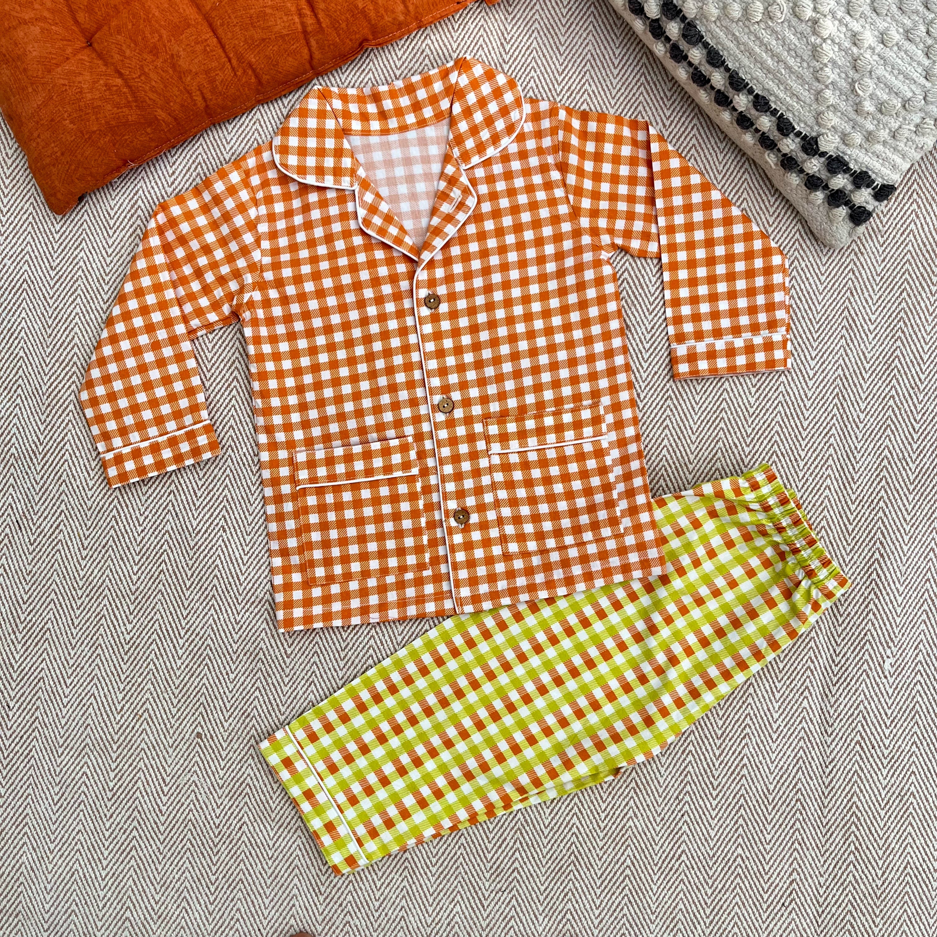 Organic Cotton Orange Checks Night Suit