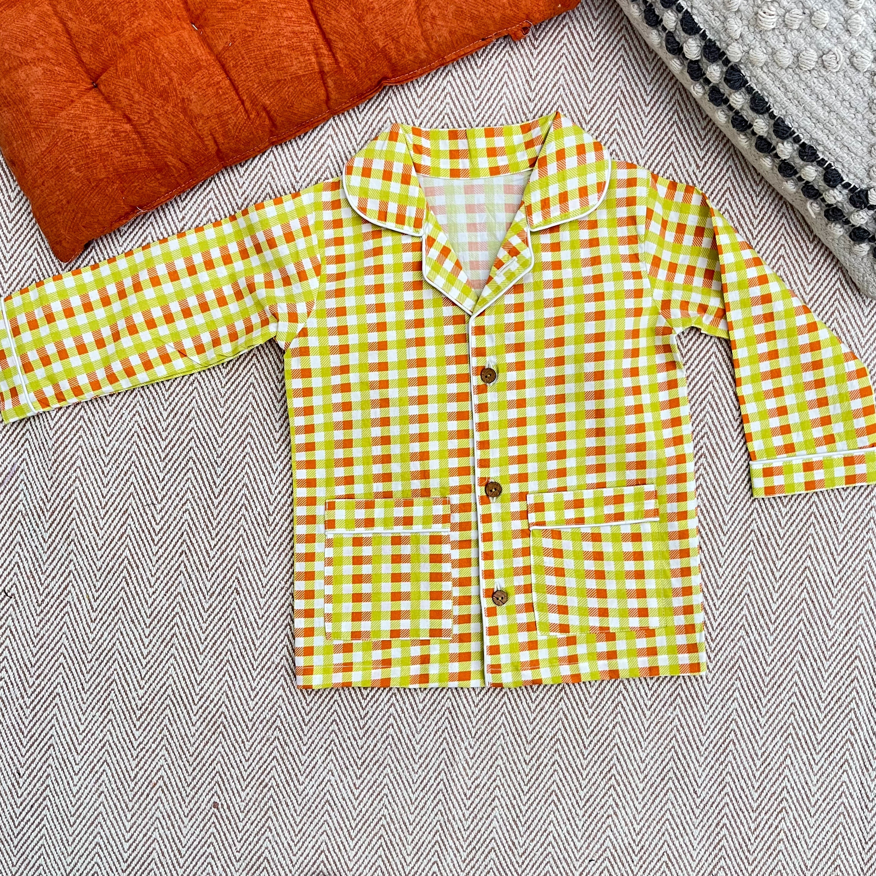Organic Cotton Orange Green Checks Night Suit
