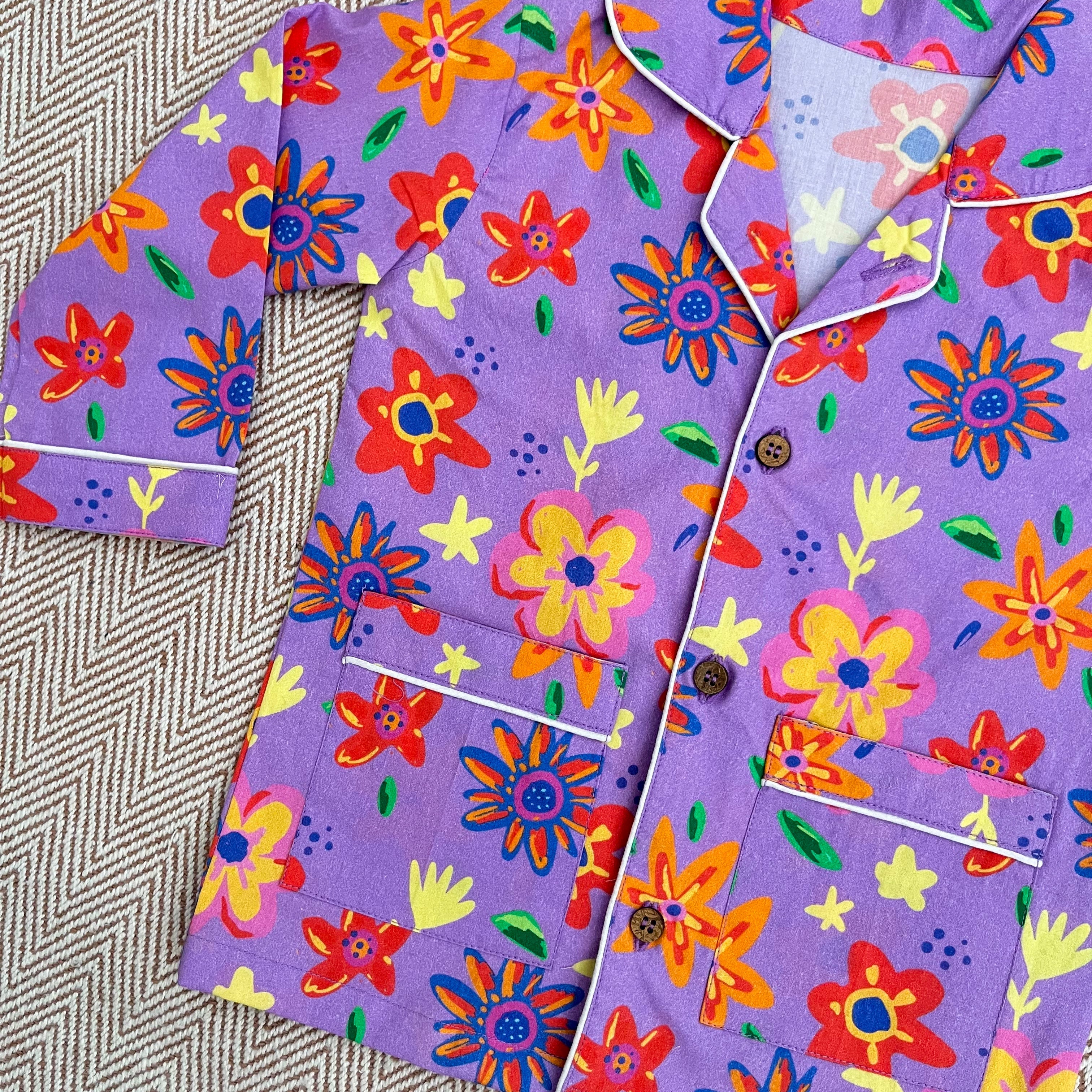 Organic Cotton Purple Floral Night Suit