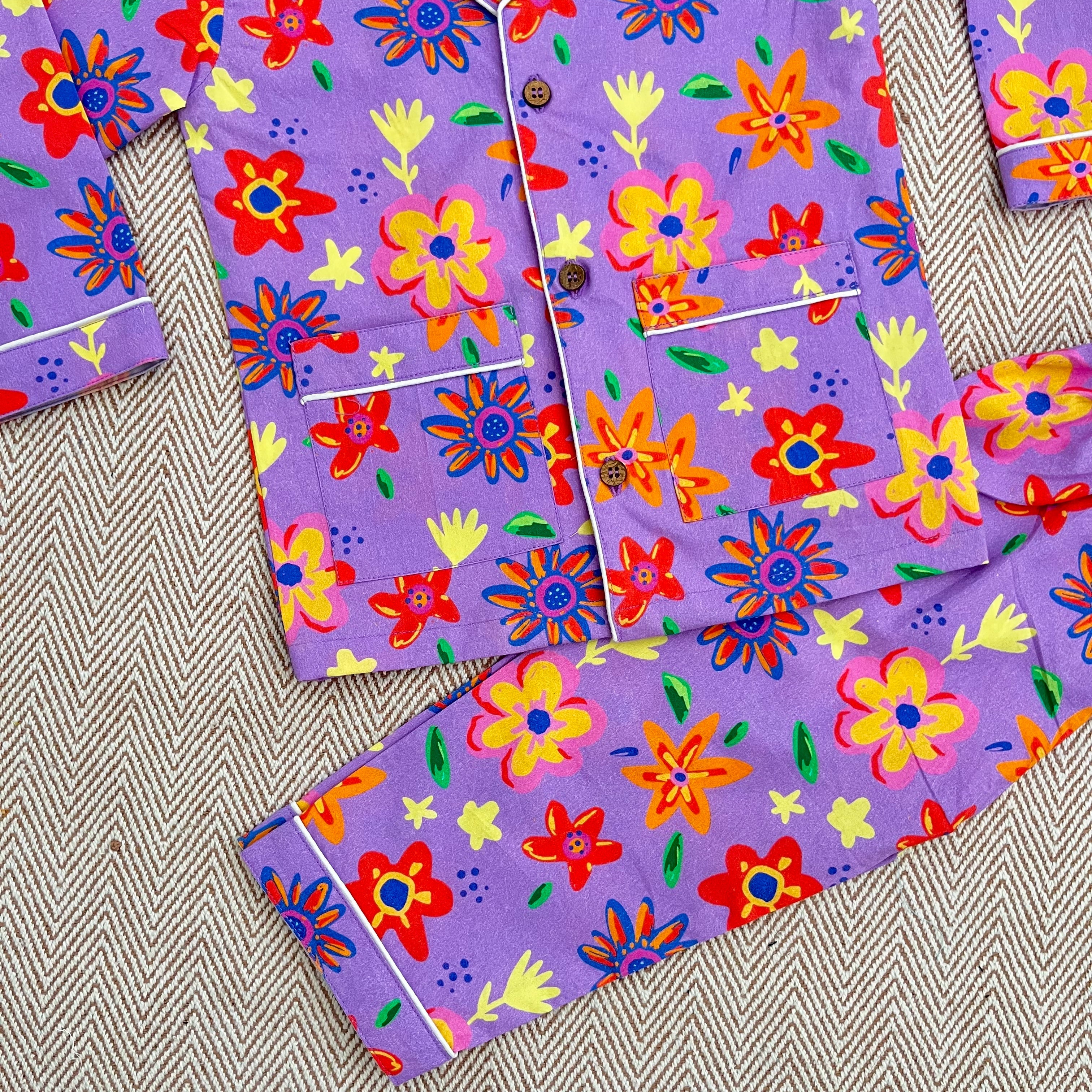 Organic Cotton Purple Floral Night Suit