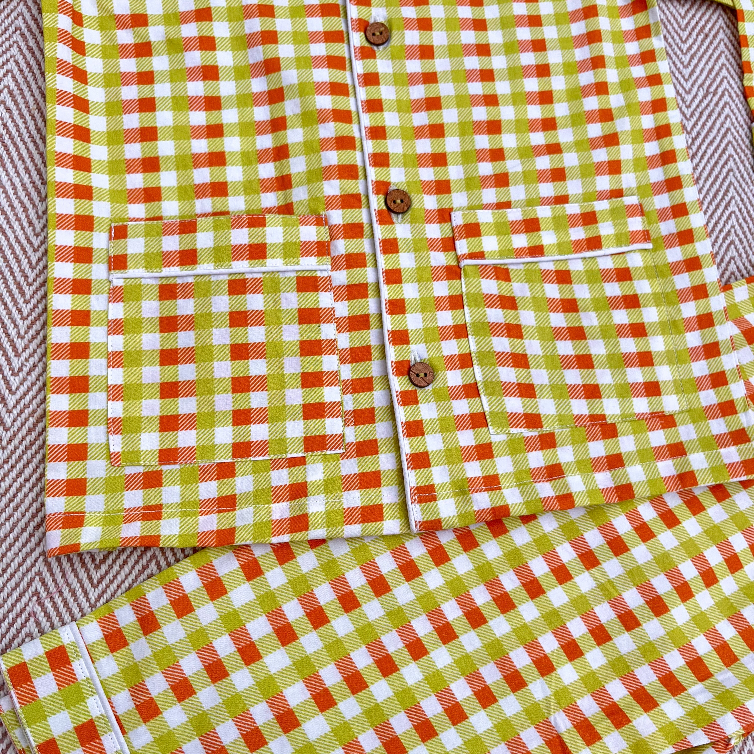 Organic Cotton Orange Green Checks Night Suit