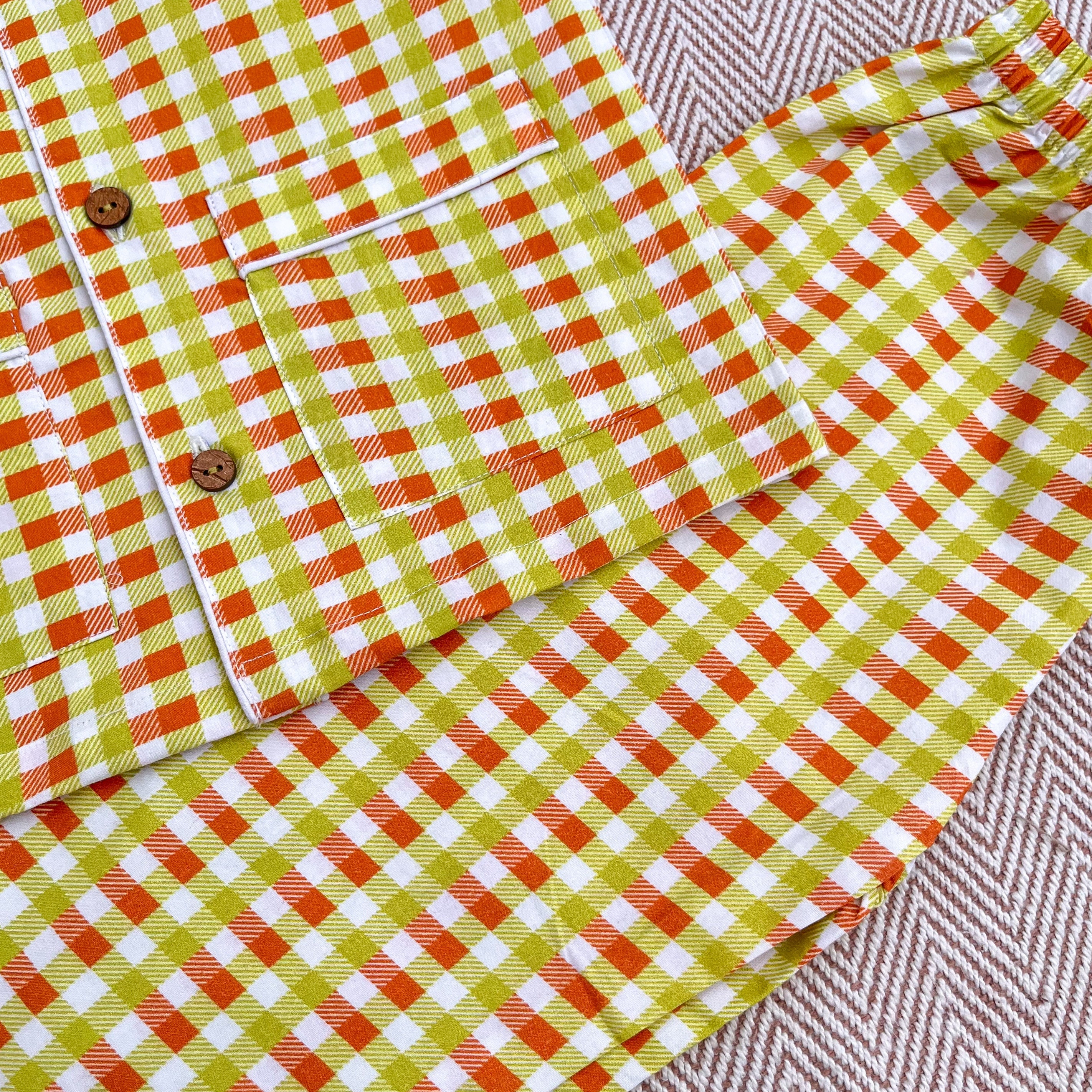 Organic Cotton Orange Green Checks Night Suit