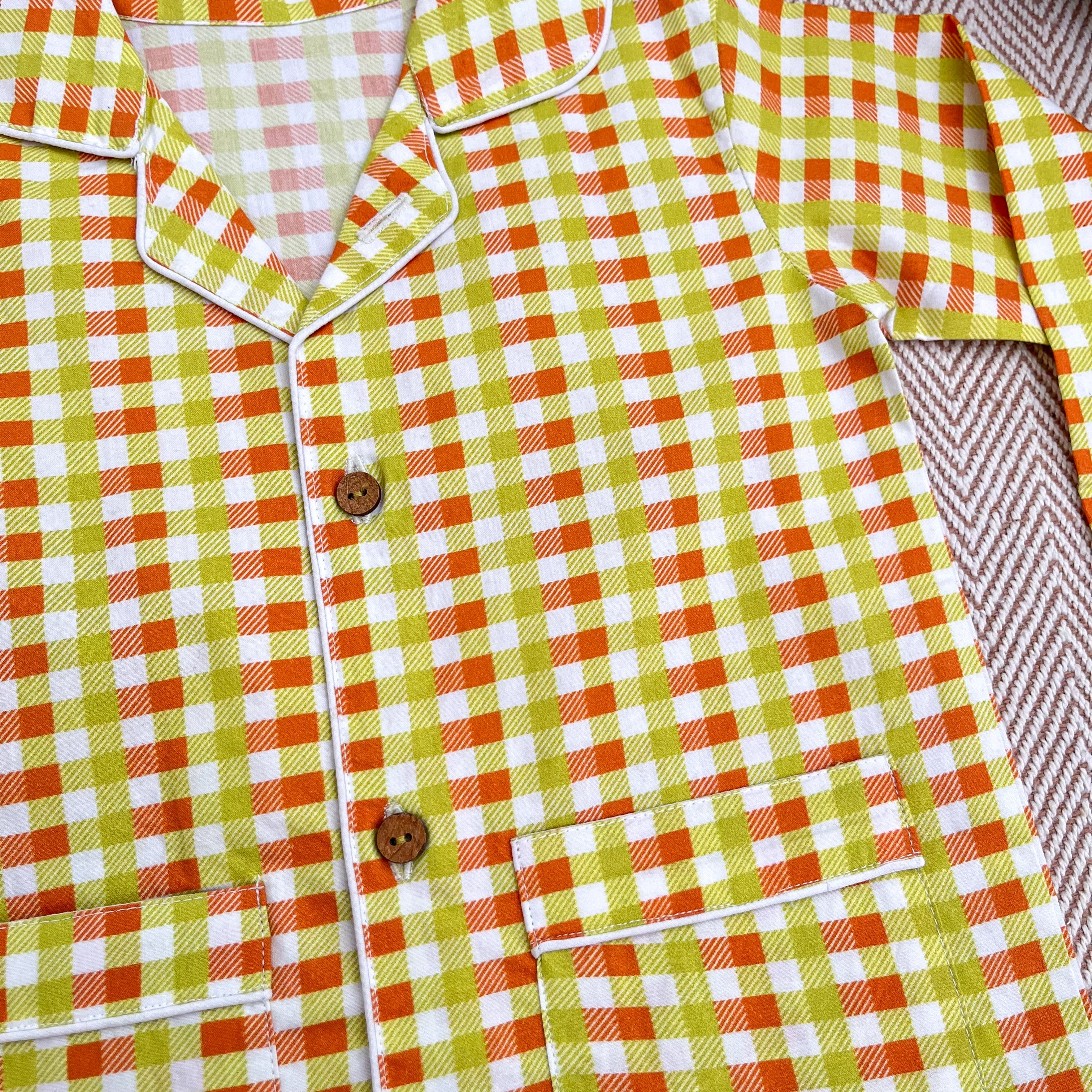 Organic Cotton Orange Green Checks Night Suit