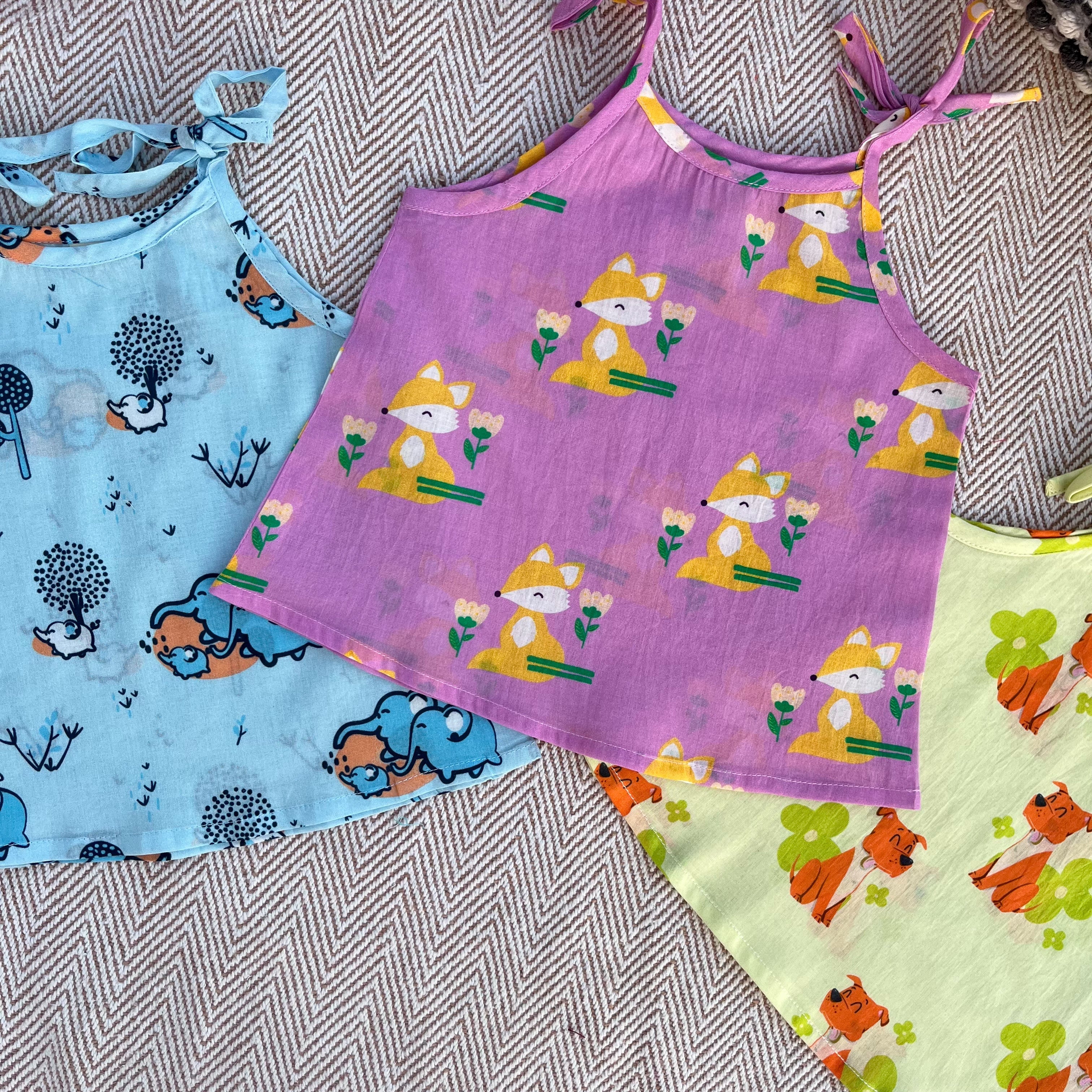 Organic Cotton Set of 3 Printed Unisex Tie-up Jhablas- Animal Fam