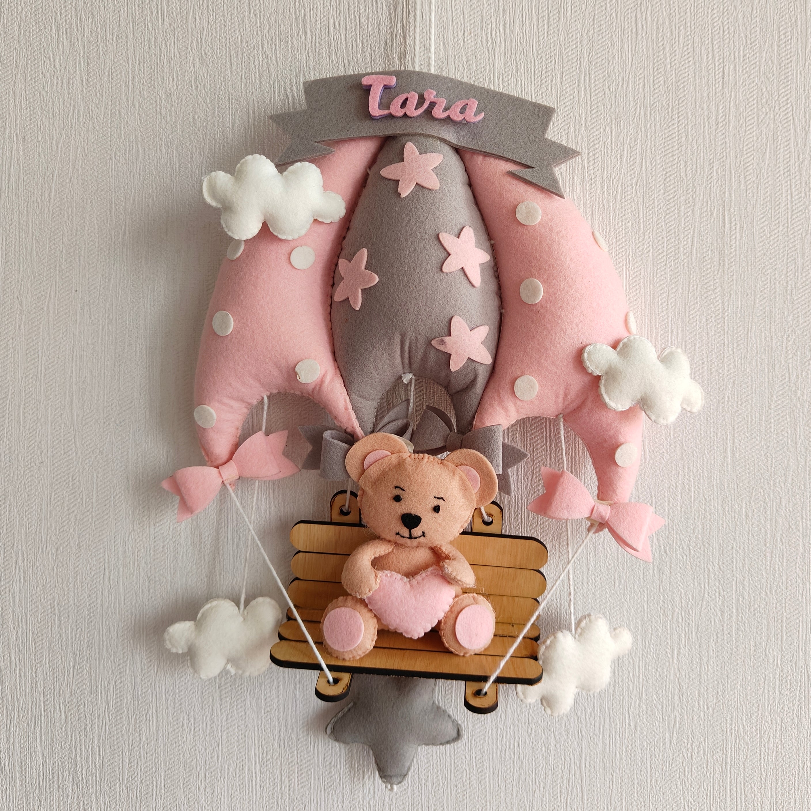 Blush Pink Teddy On a Swing Name Hanging
