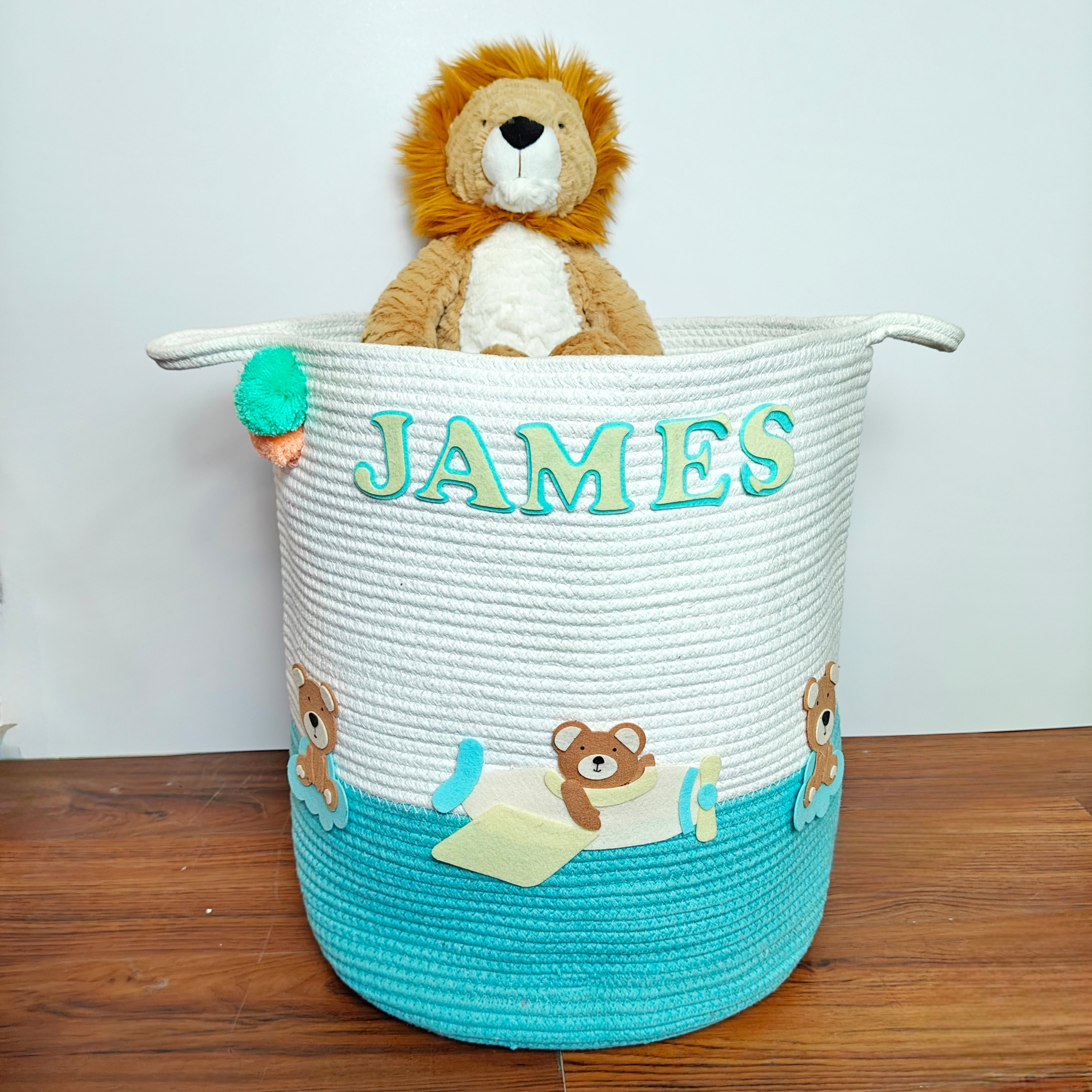 Jute Cotton Storage Basket - Teddy's Sky Adventure