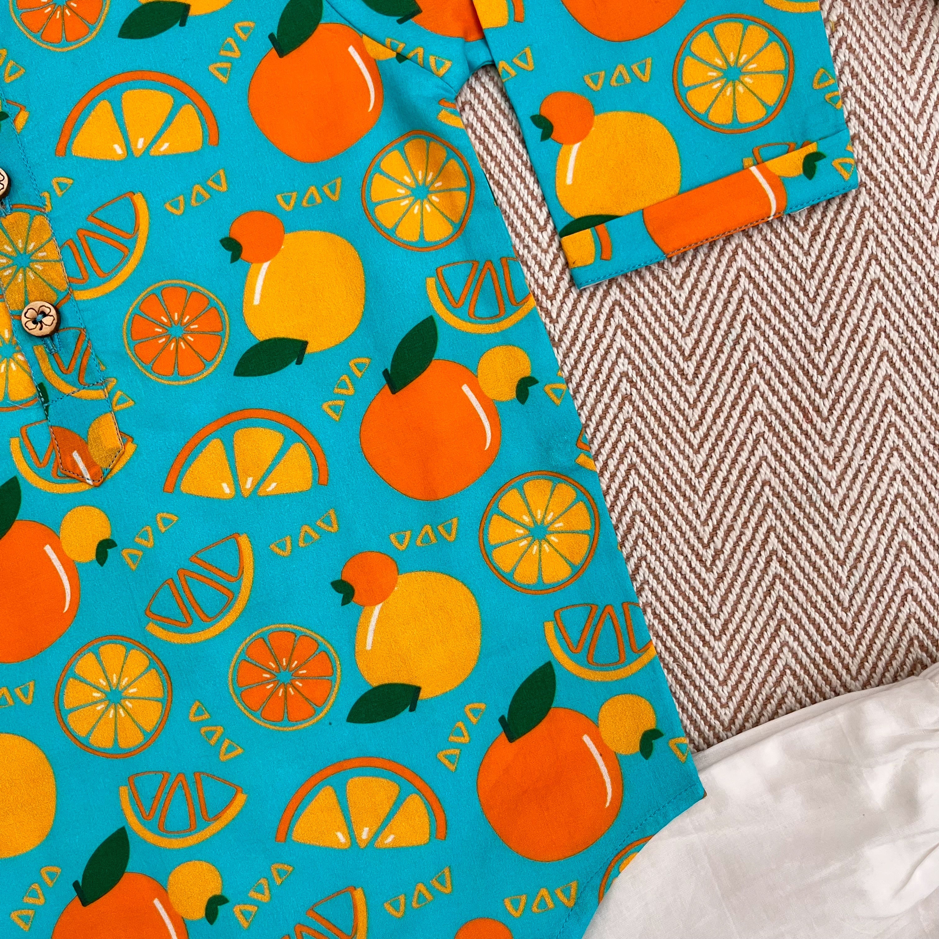Organic Cotton Unisex 'Dancing Oranges' Kurta Set