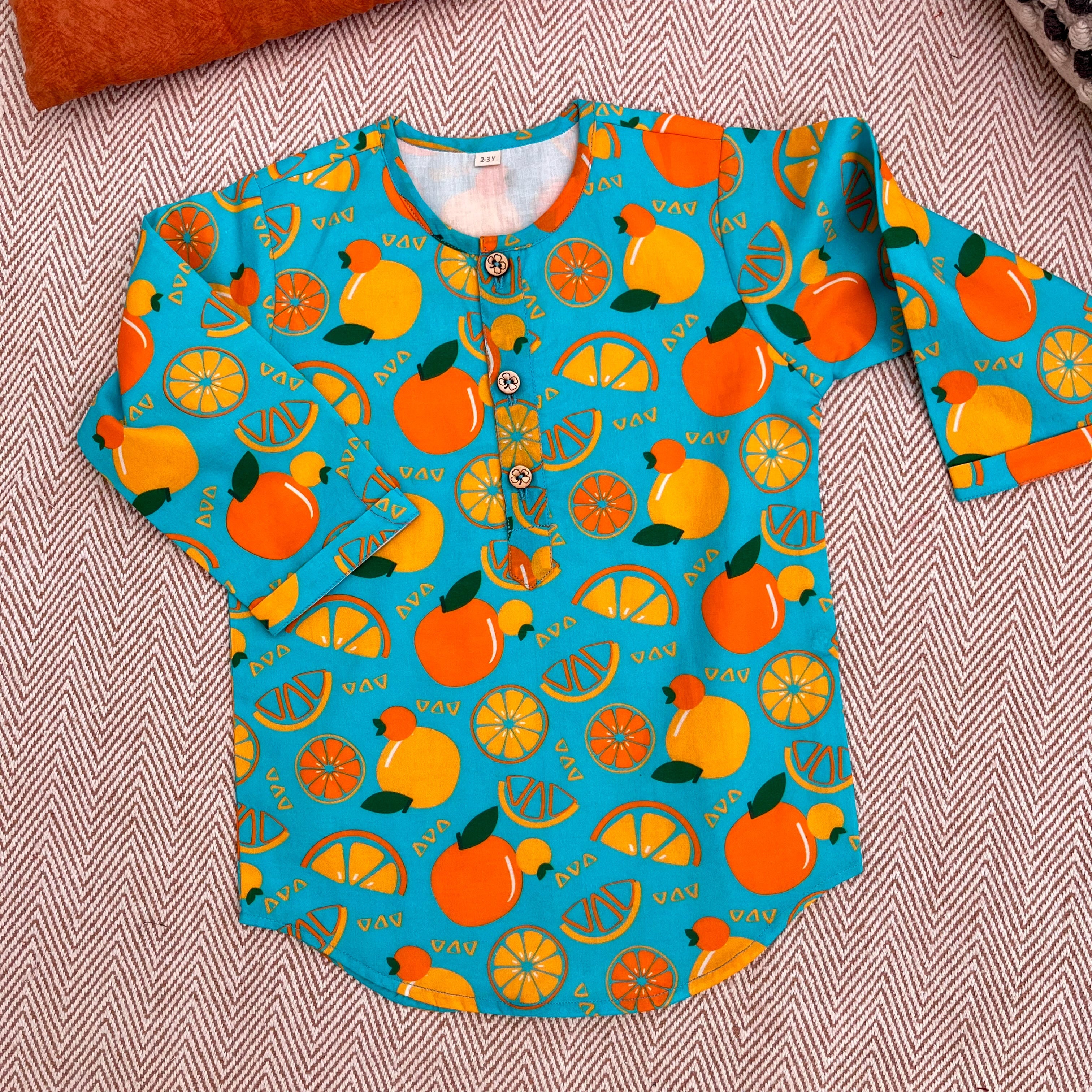 Organic Cotton Unisex 'Dancing Oranges' Kurta Set