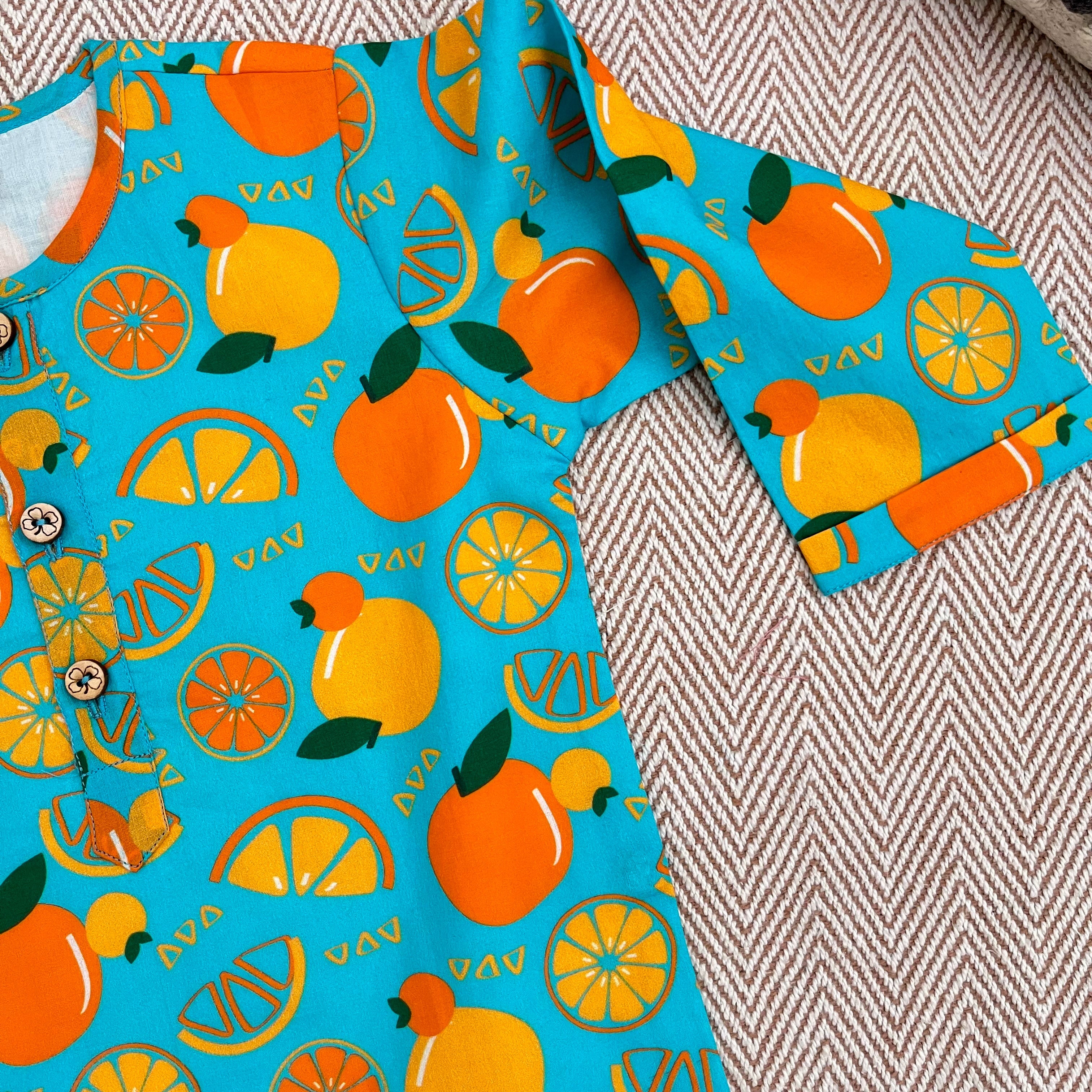 Organic Cotton Unisex 'Dancing Oranges' Kurta Set