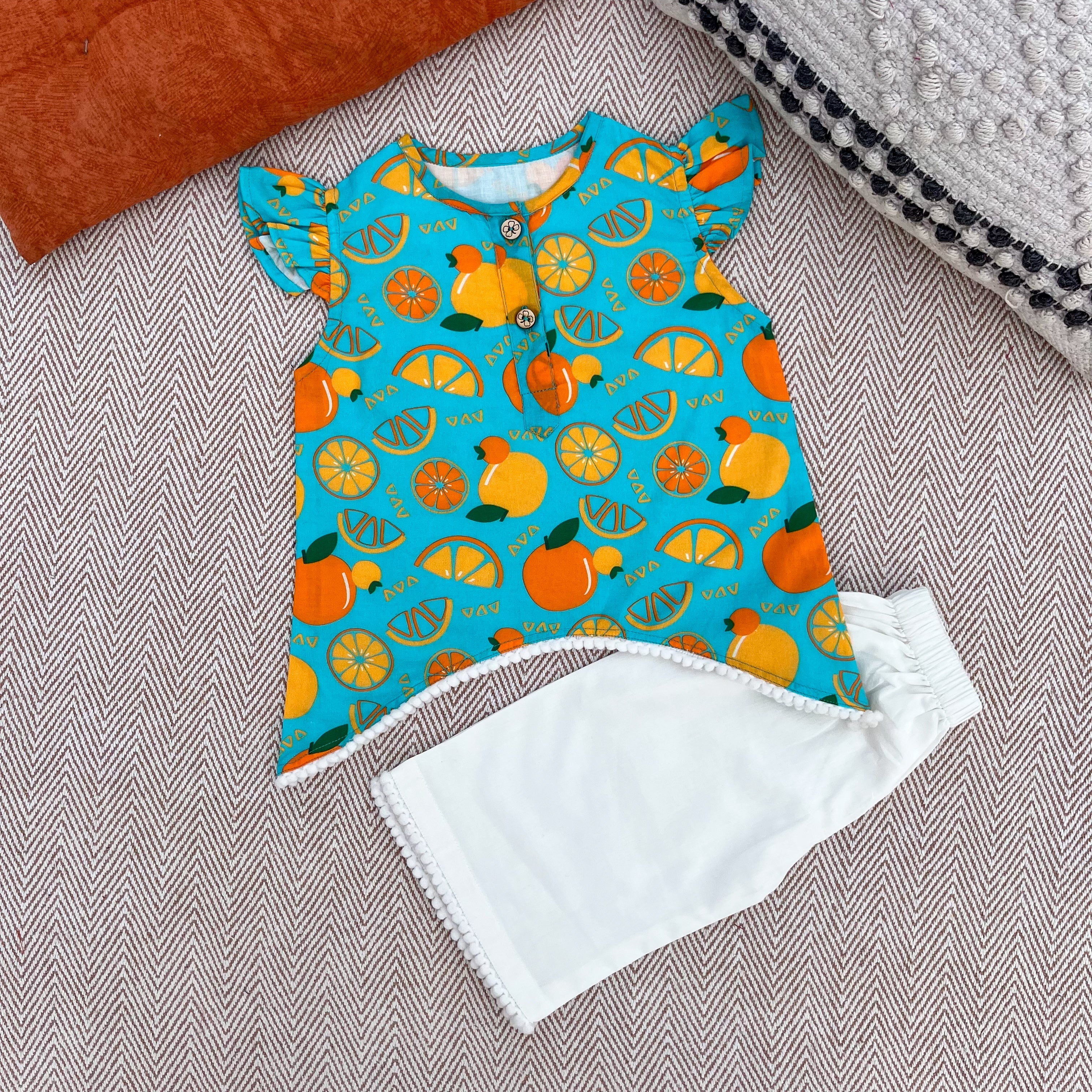 Organic Cotton 'Dancing Oranges' Kurta Set for Girls