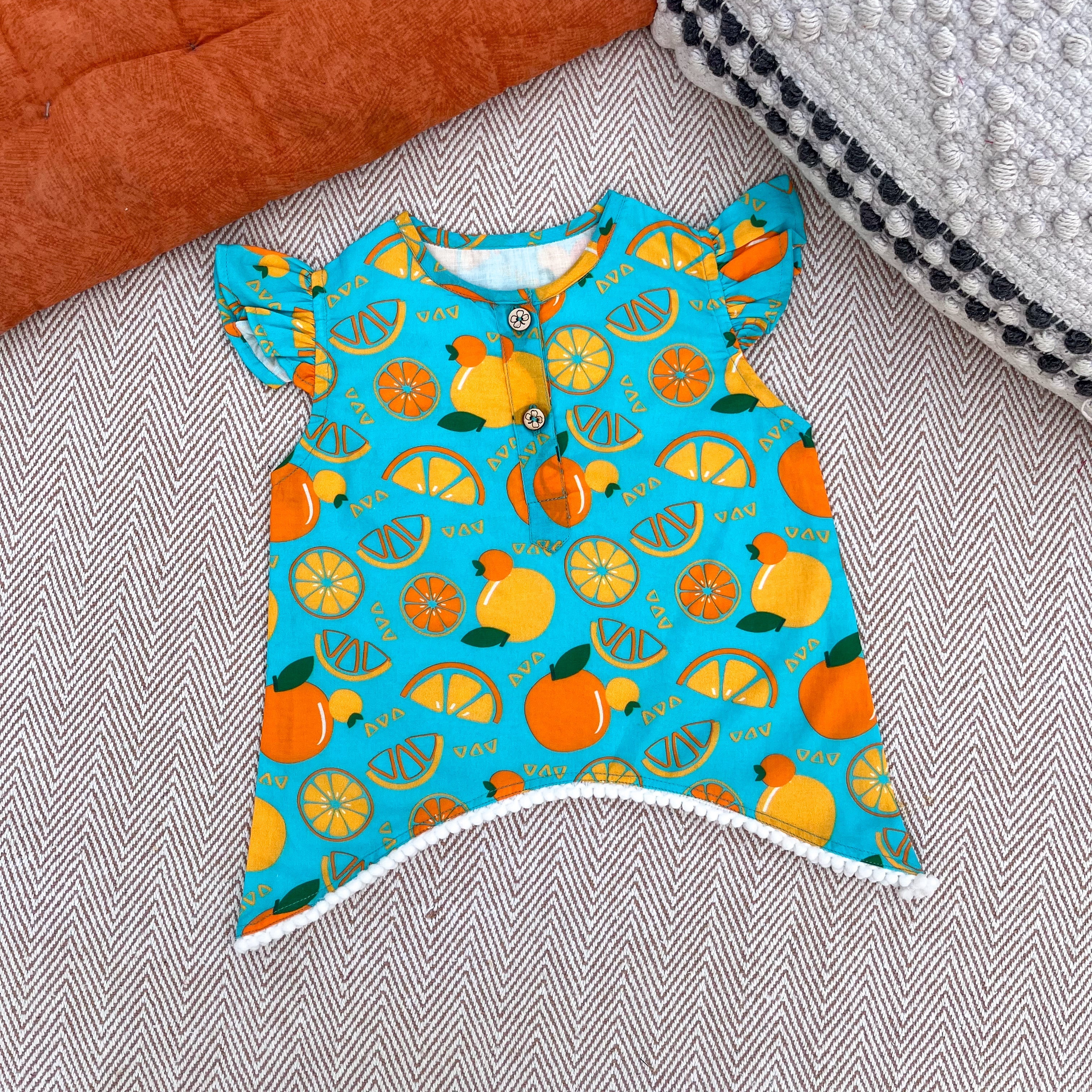 Organic Cotton 'Dancing Oranges' Kurta Set for Girls
