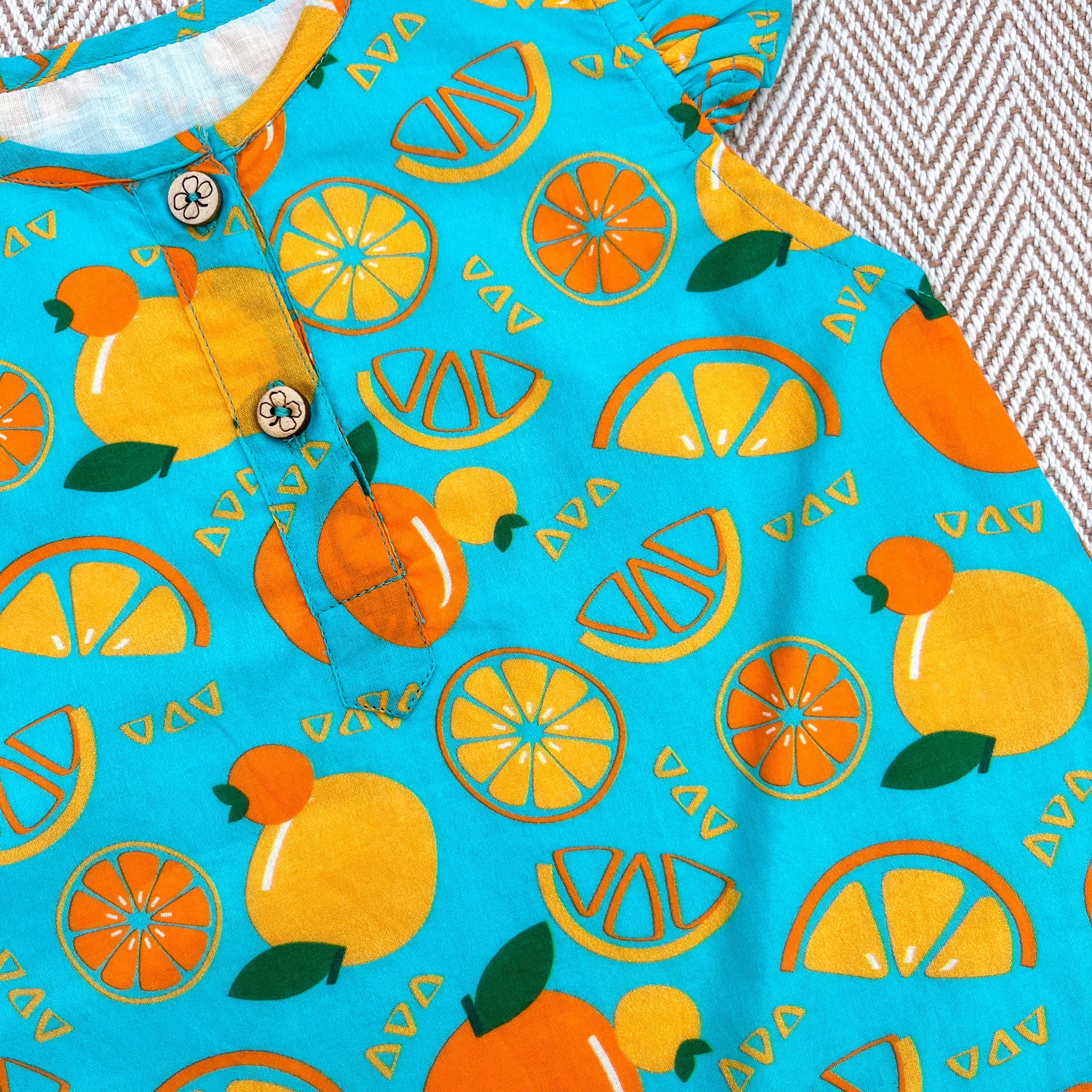 Organic Cotton 'Dancing Oranges' Kurta Set for Girls