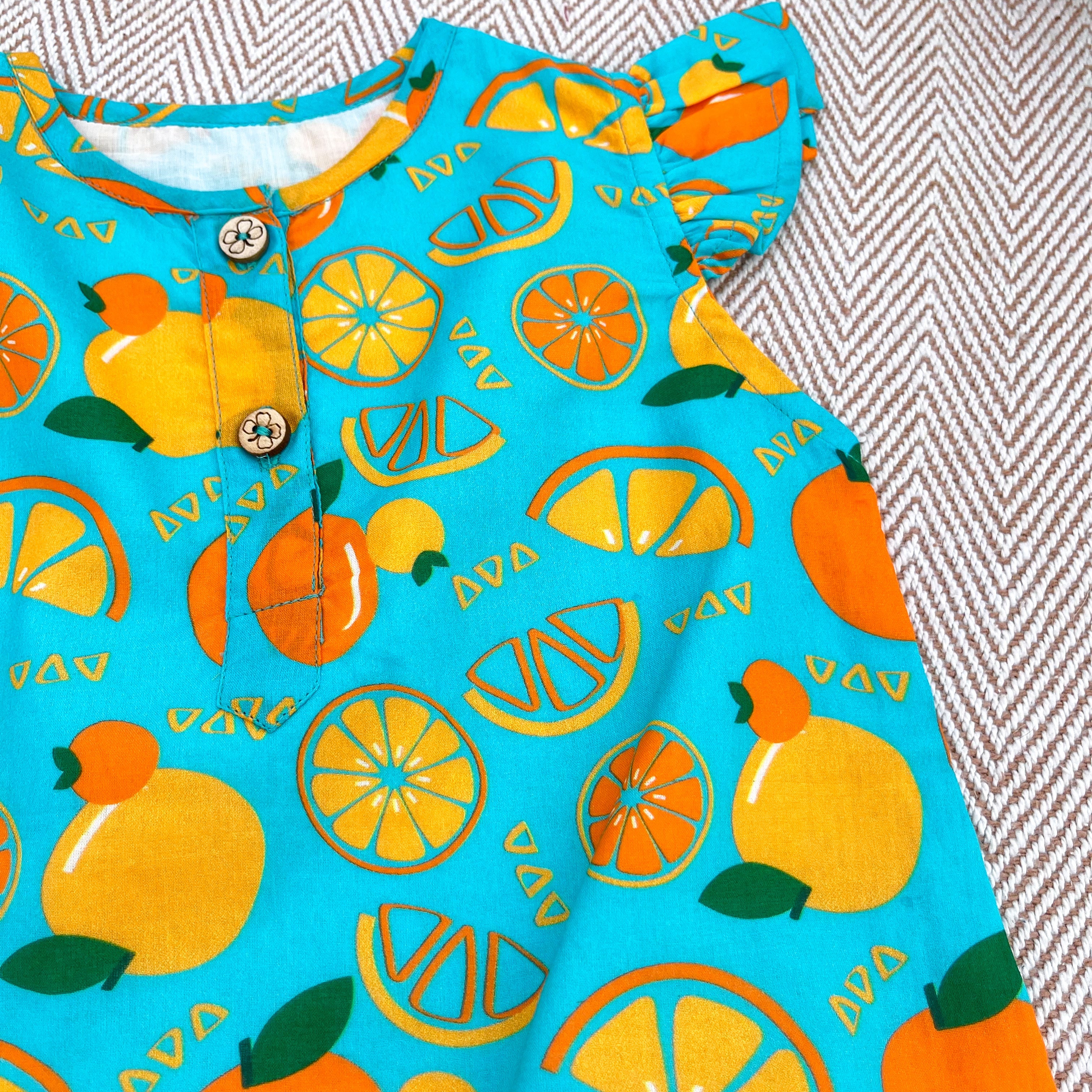 Organic Cotton 'Dancing Oranges' Kurta Set for Girls