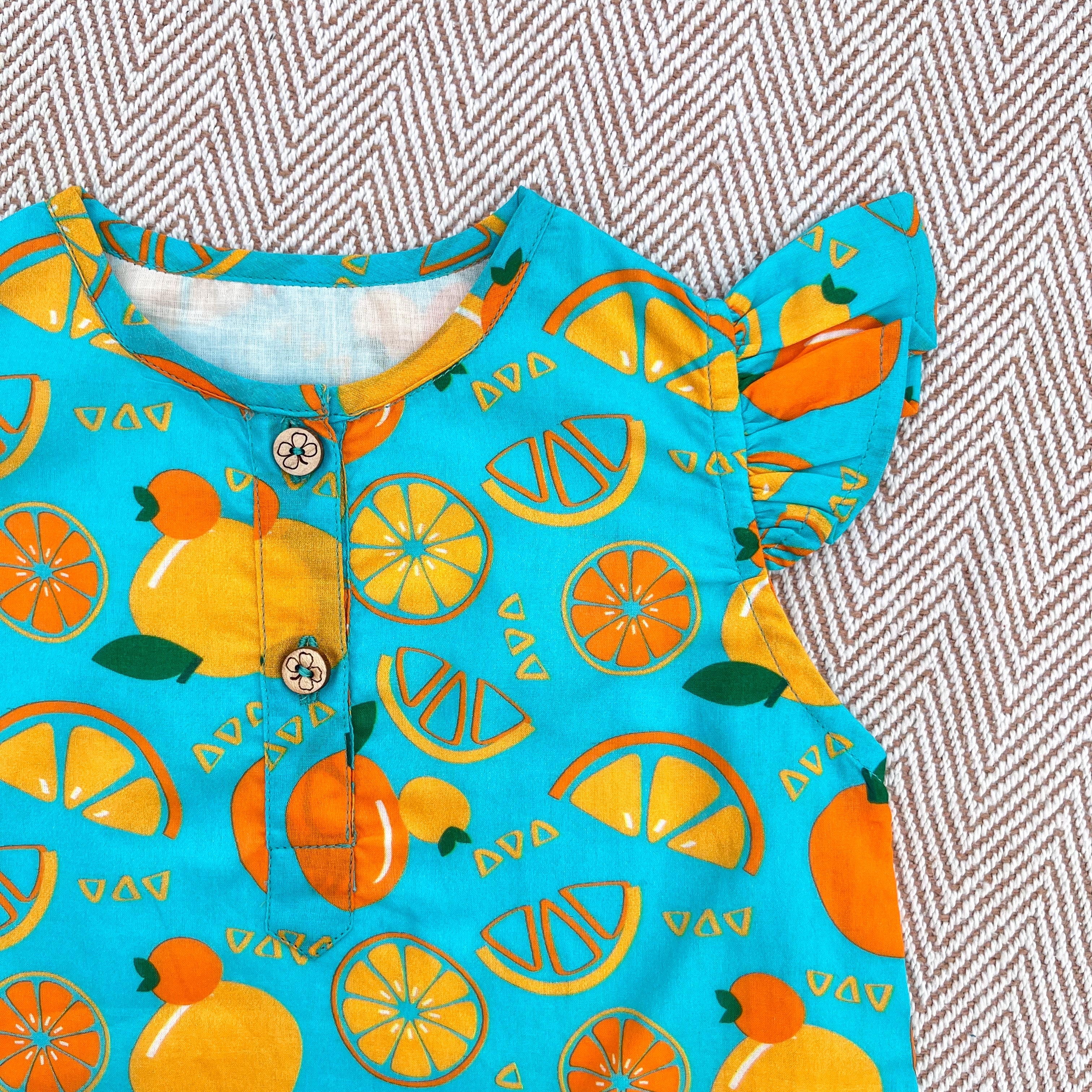 Organic Cotton 'Dancing Oranges' Kurta Set for Girls