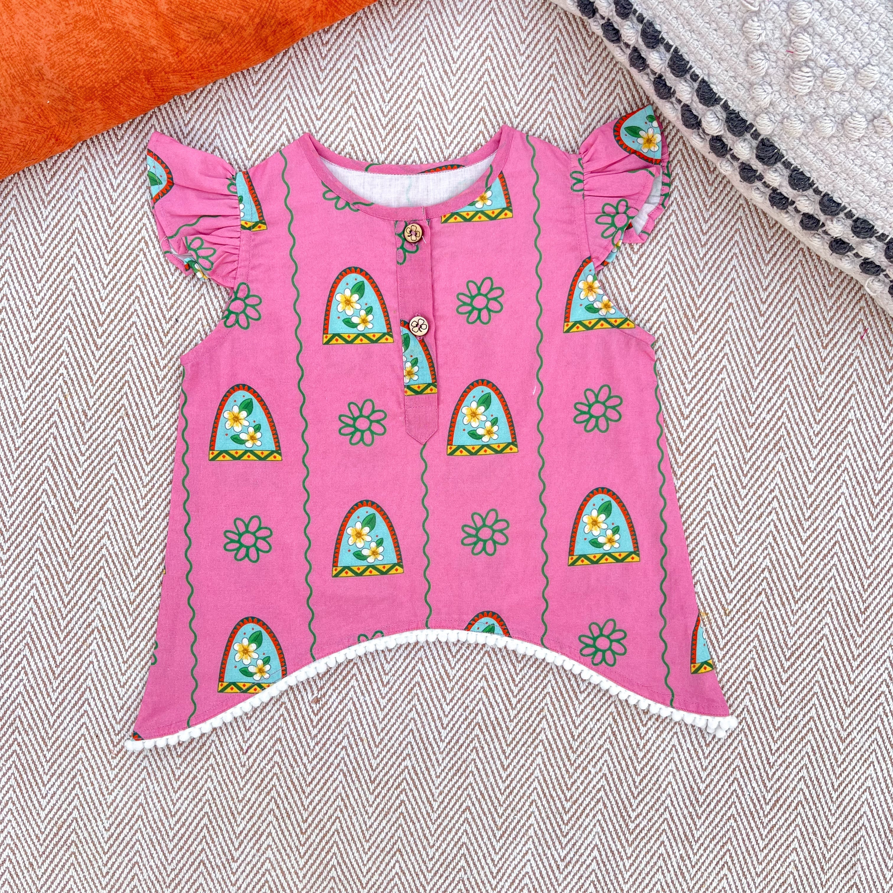 Nani Ghar ka Champa'- Organic Cotton Pink Floral Kurta Set for Girls