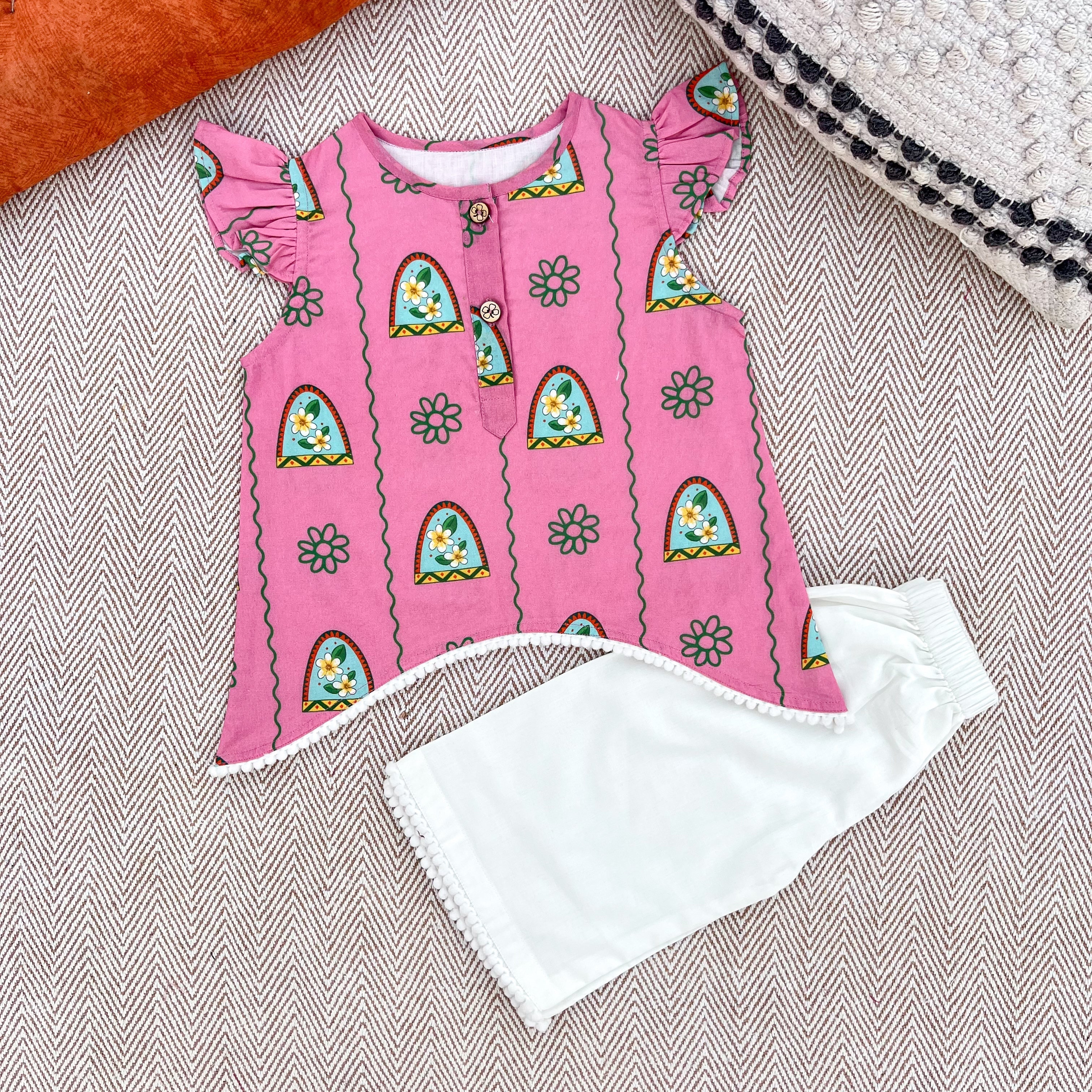 Nani Ghar ka Champa'- Organic Cotton Pink Floral Kurta Set for Girls