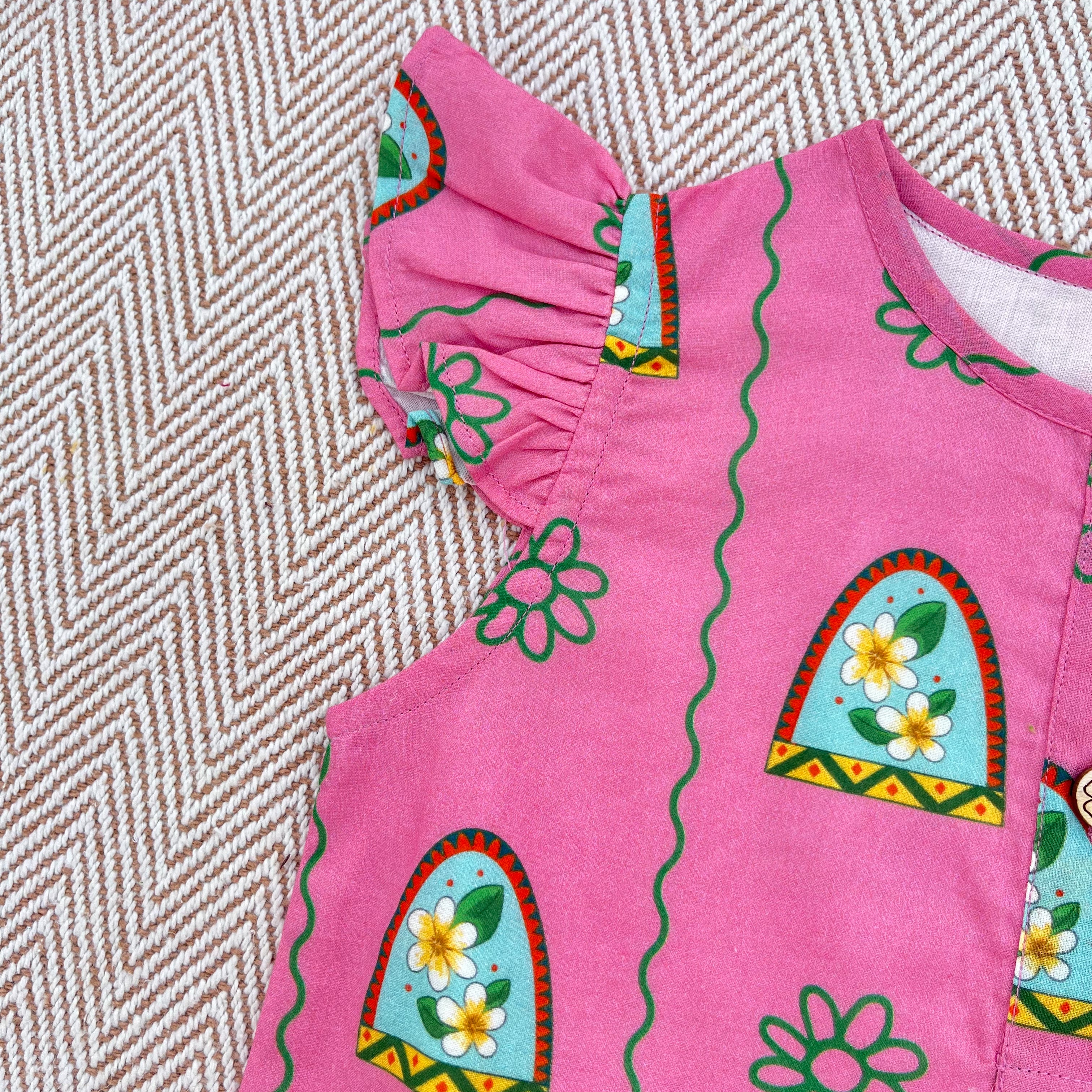 Nani Ghar ka Champa'- Organic Cotton Pink Floral Kurta Set for Girls