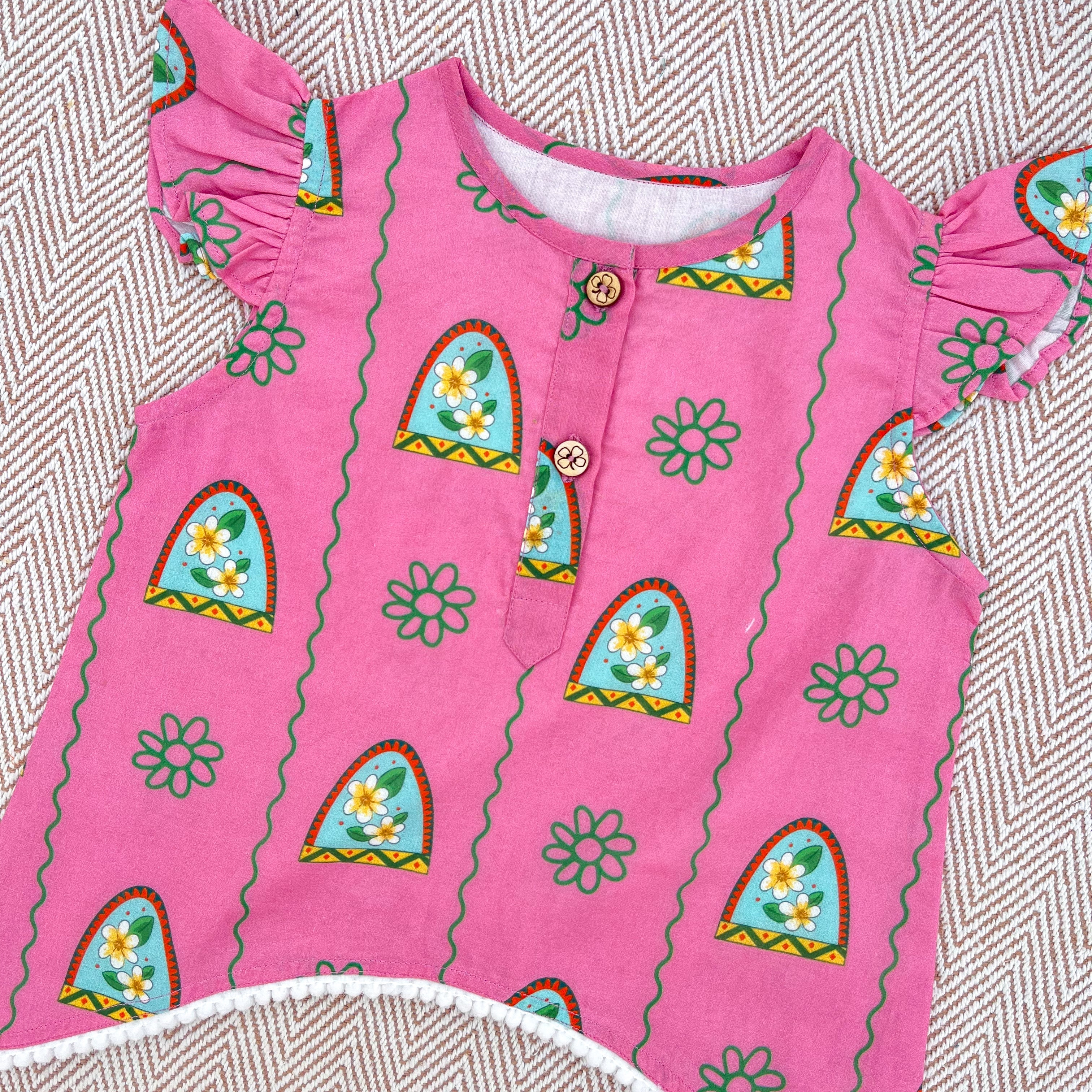 Nani Ghar ka Champa'- Organic Cotton Pink Floral Kurta Set for Girls