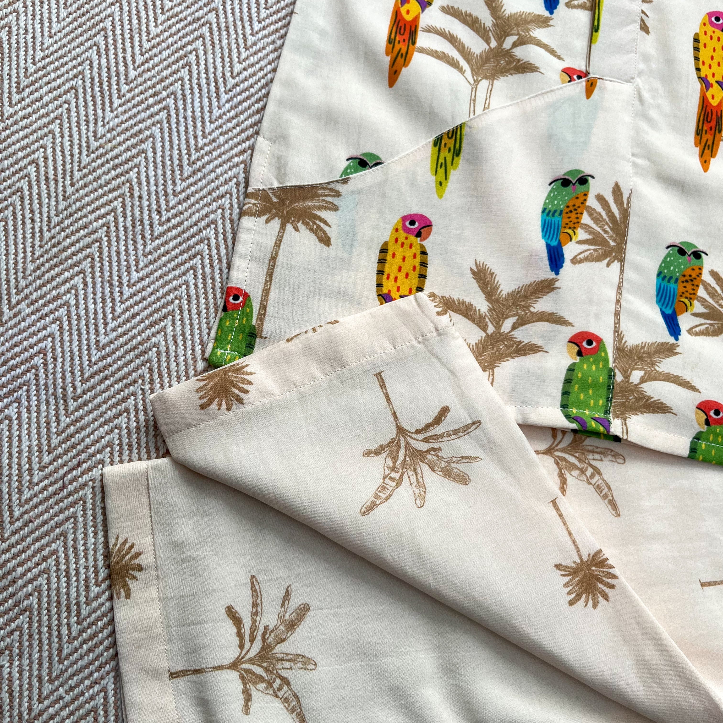 Chanderi 'Parrot Party' Kurta Set for Boys