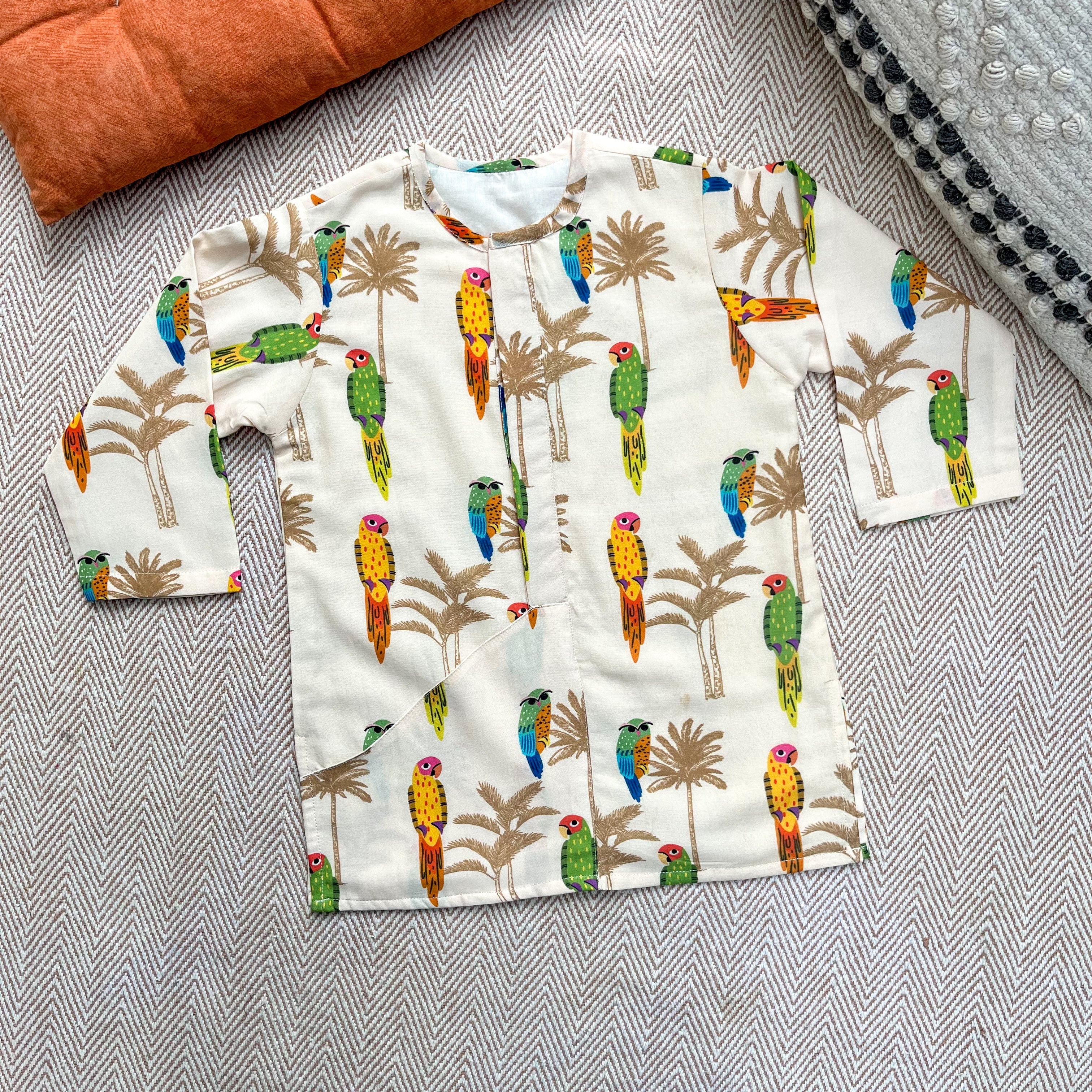 Chanderi 'Parrot Party' Kurta Set for Boys