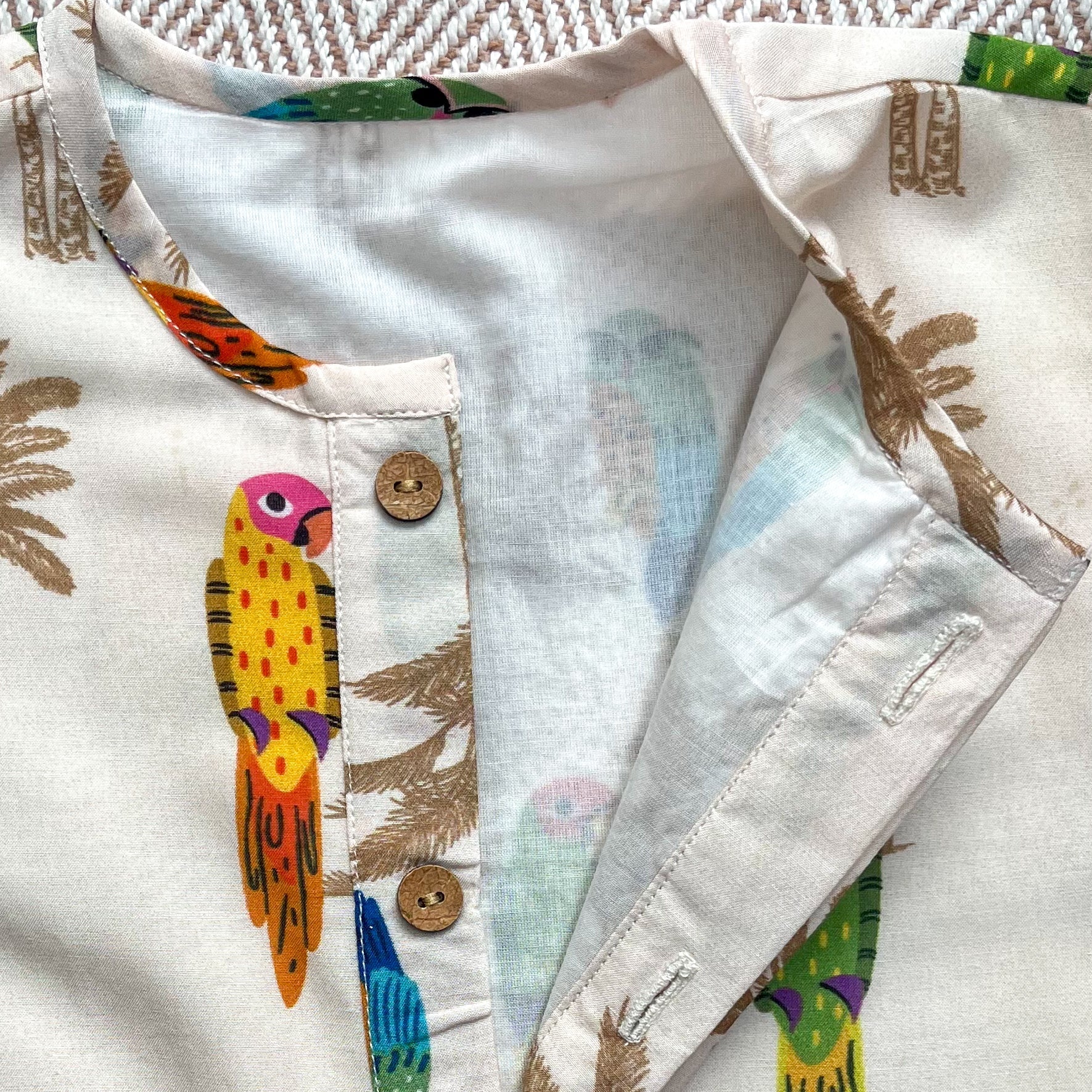 Chanderi 'Parrot Party' Kurta Set for Boys