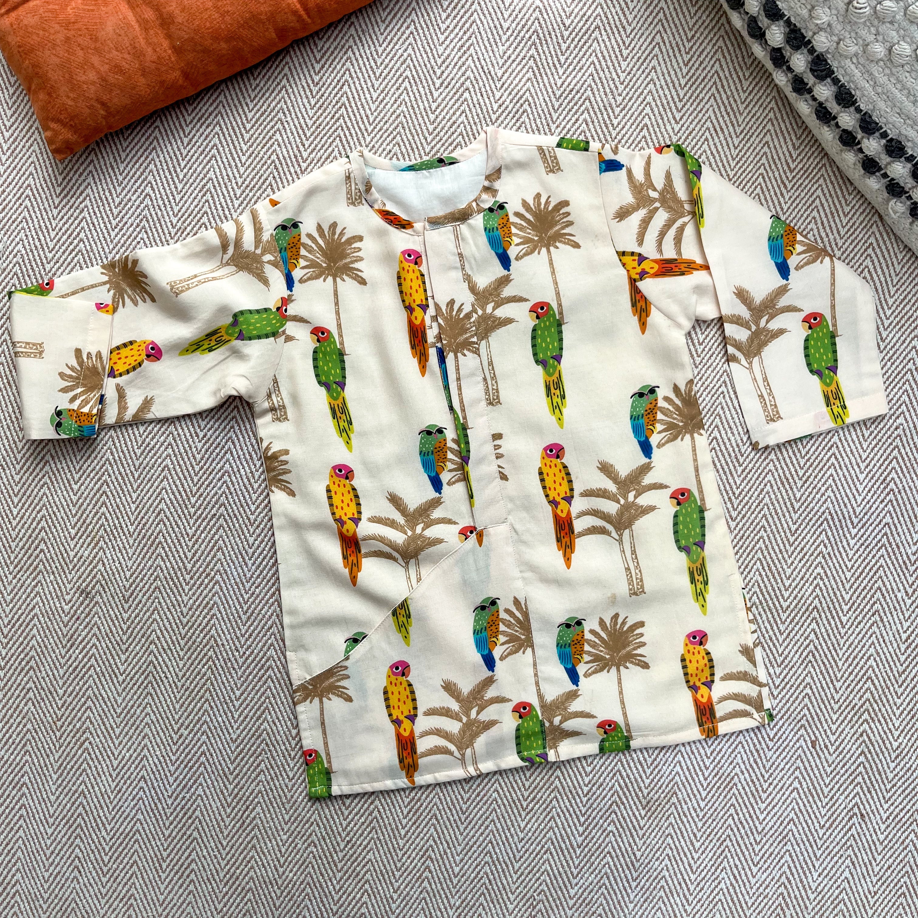 Chanderi 'Parrot Party' Kurta Set for Boys